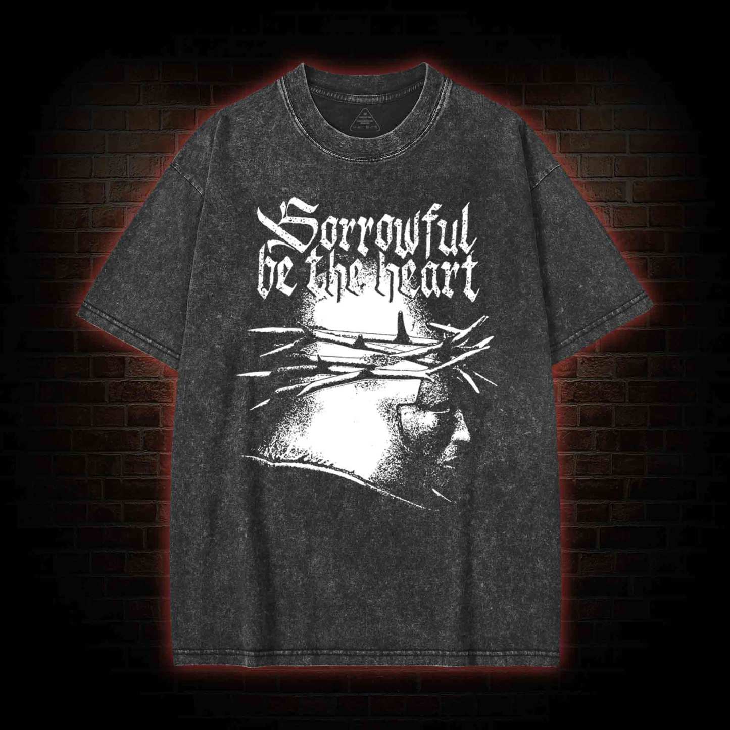 Sorrowful be the heart Washed T-shirt with Dark Style