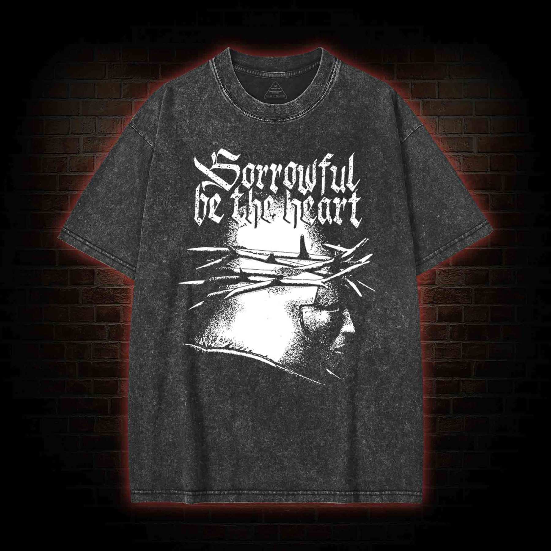 Sorrowful be the heart Washed T-shirt with Dark Style