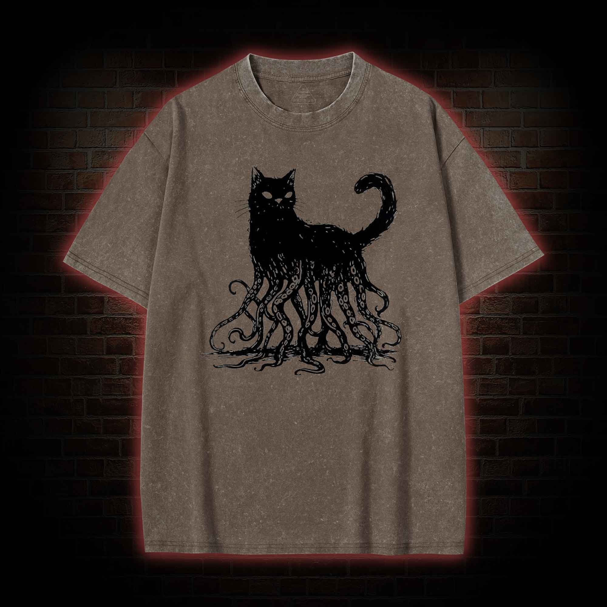 Octopus And Black Cat Washed T-shirt