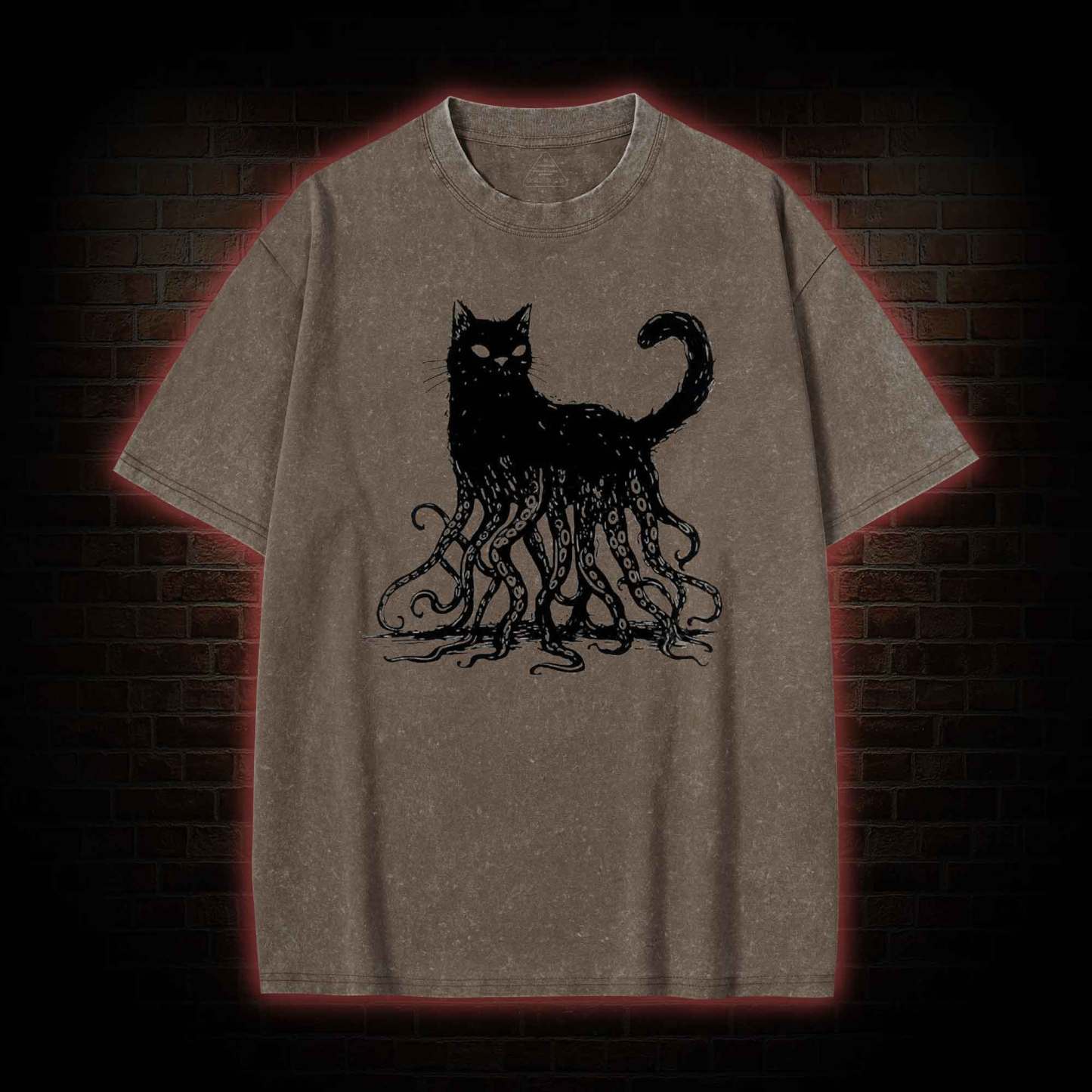 Octopus And Black Cat Washed T-shirt