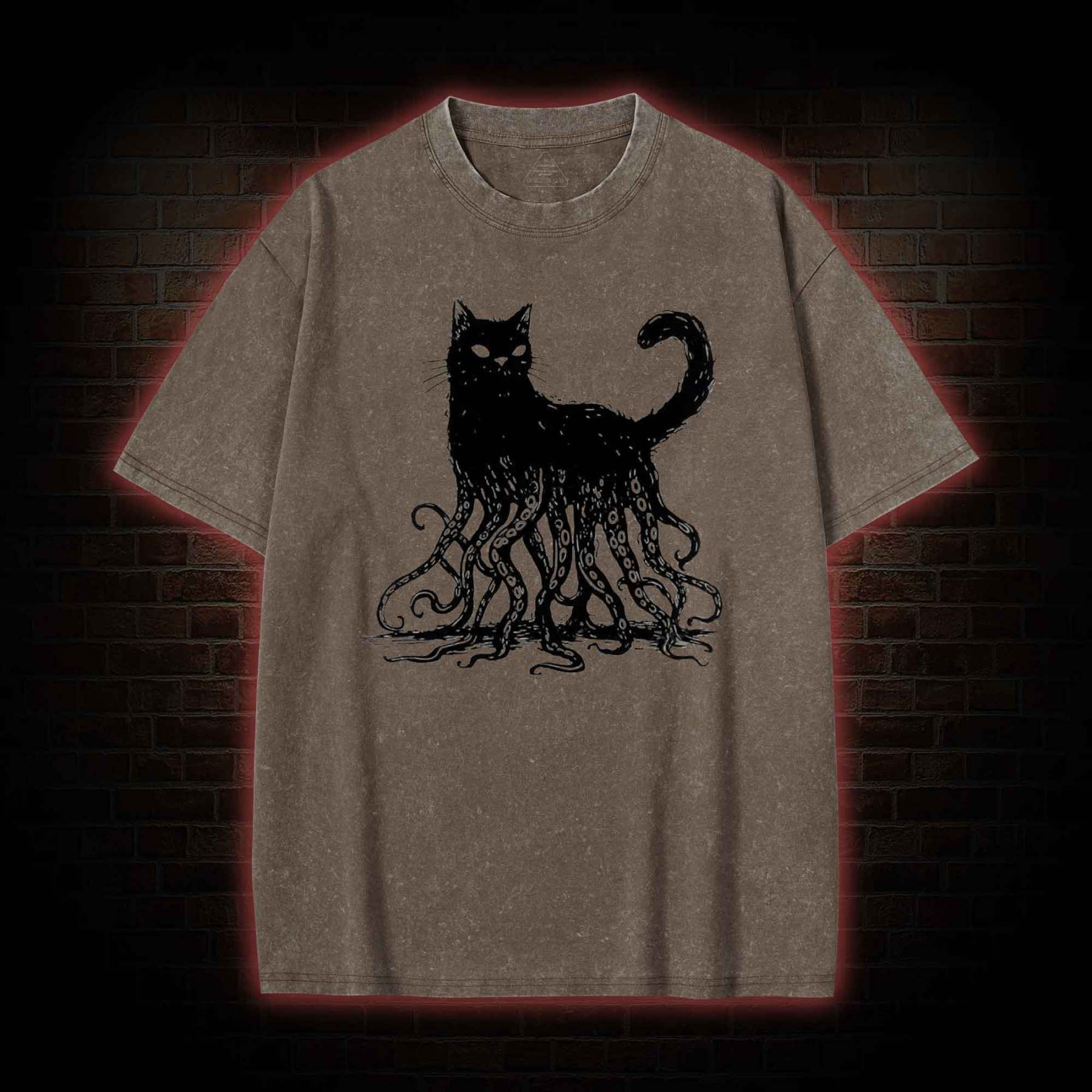 Octopus And Black Cat Washed T-shirt
