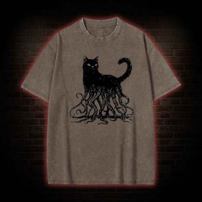 Octopus And Black Cat Washed T-shirt
