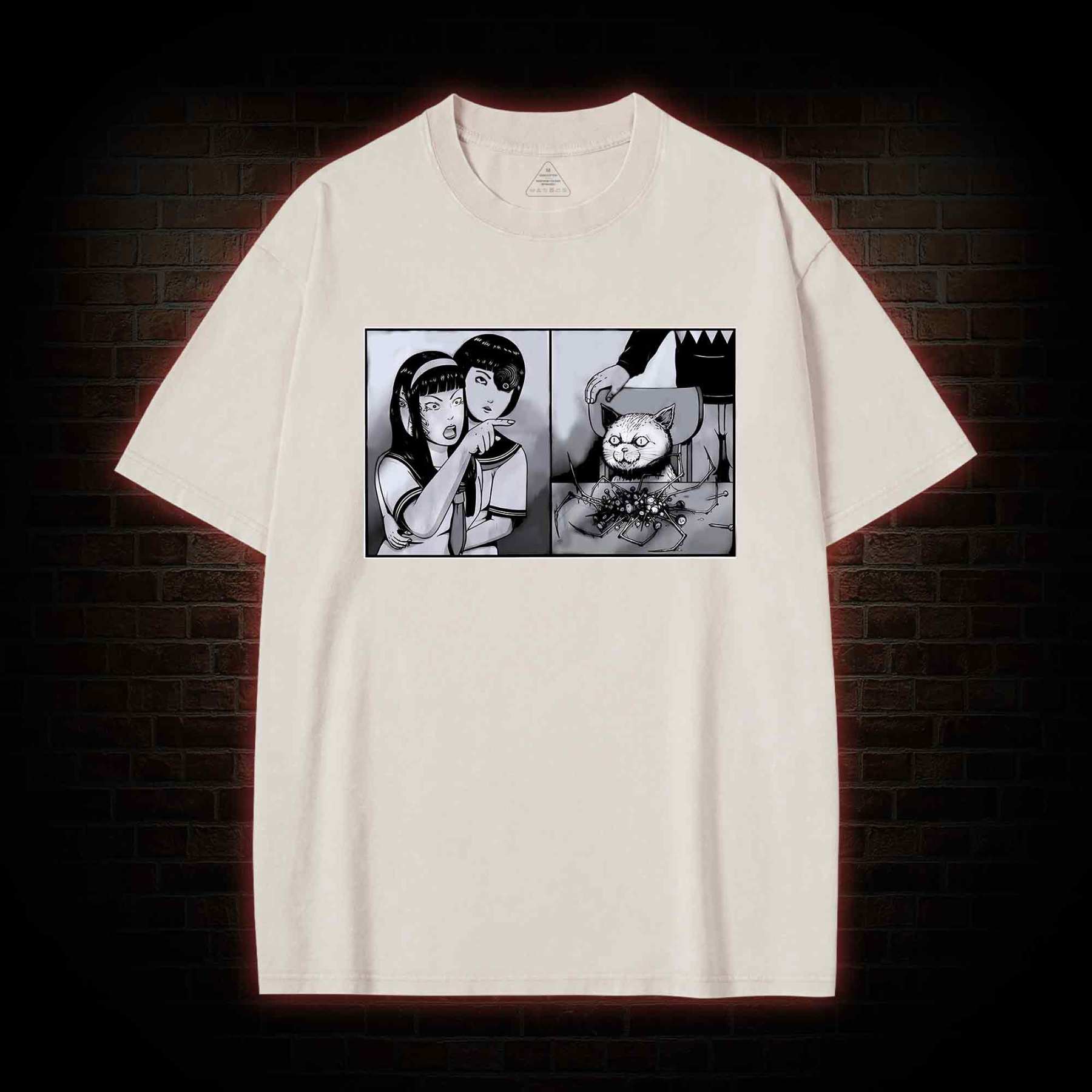 Girl Yelling at a Creepy Cat Washed T-shirt