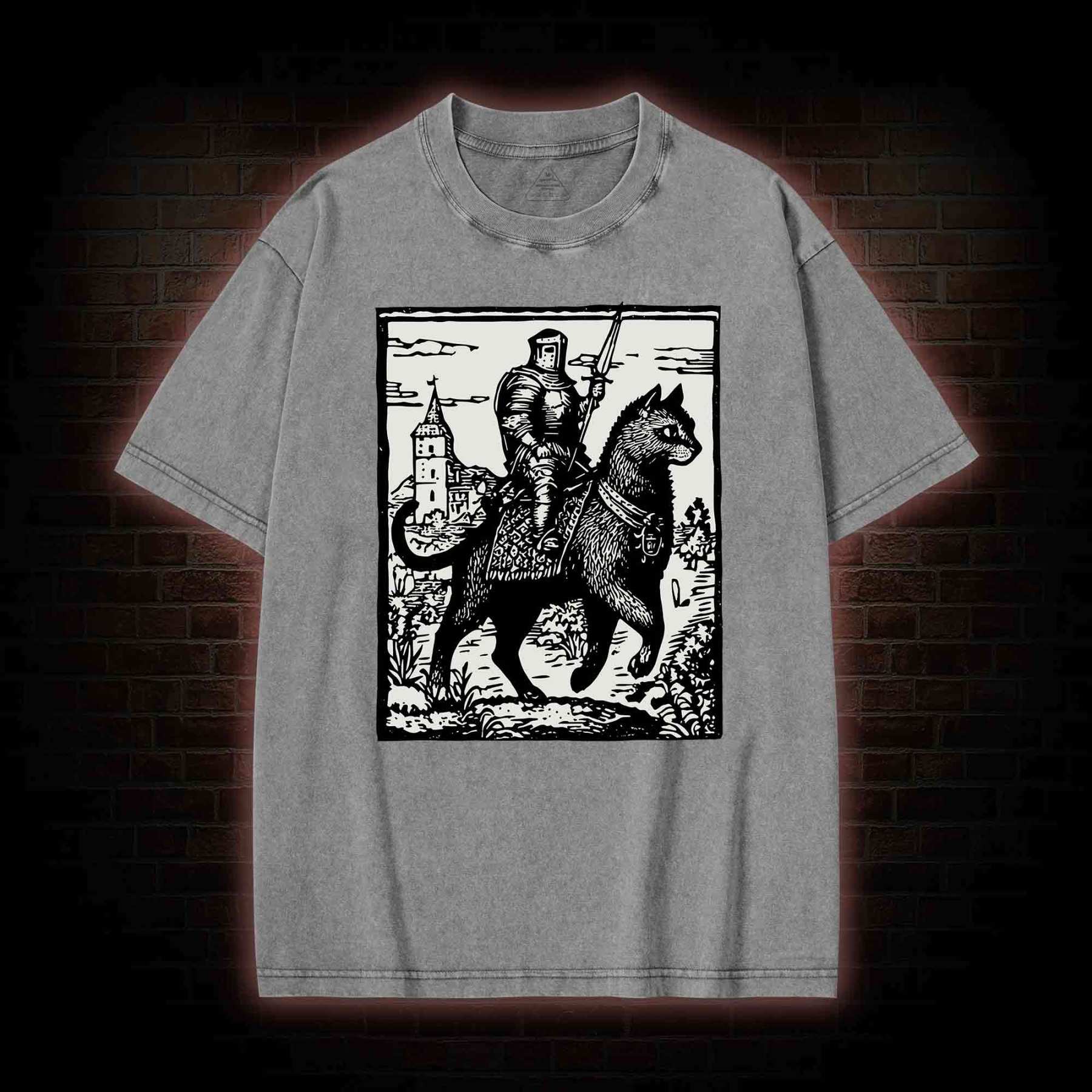 Knight Cat Rider Washed T-shirt