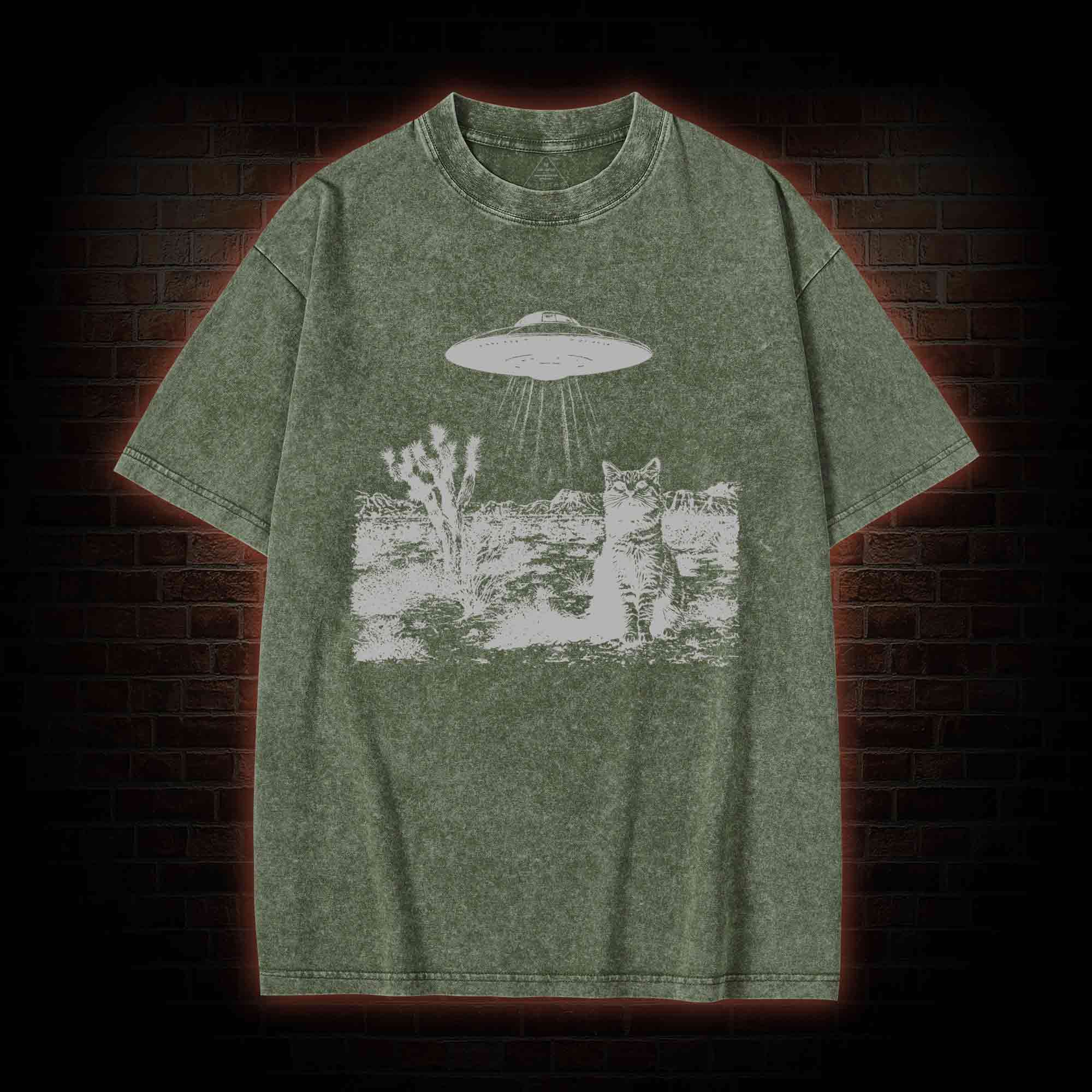 Ufo Cowboy Cat Washed T-shirt