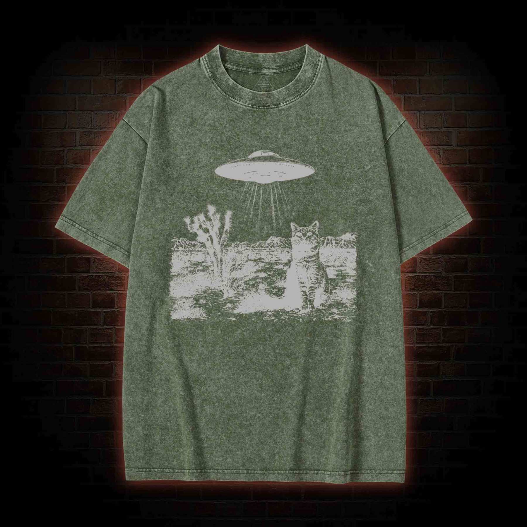 Ufo Cowboy Cat Washed T-shirt