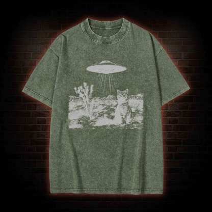 Ufo Cowboy Cat Washed T-shirt