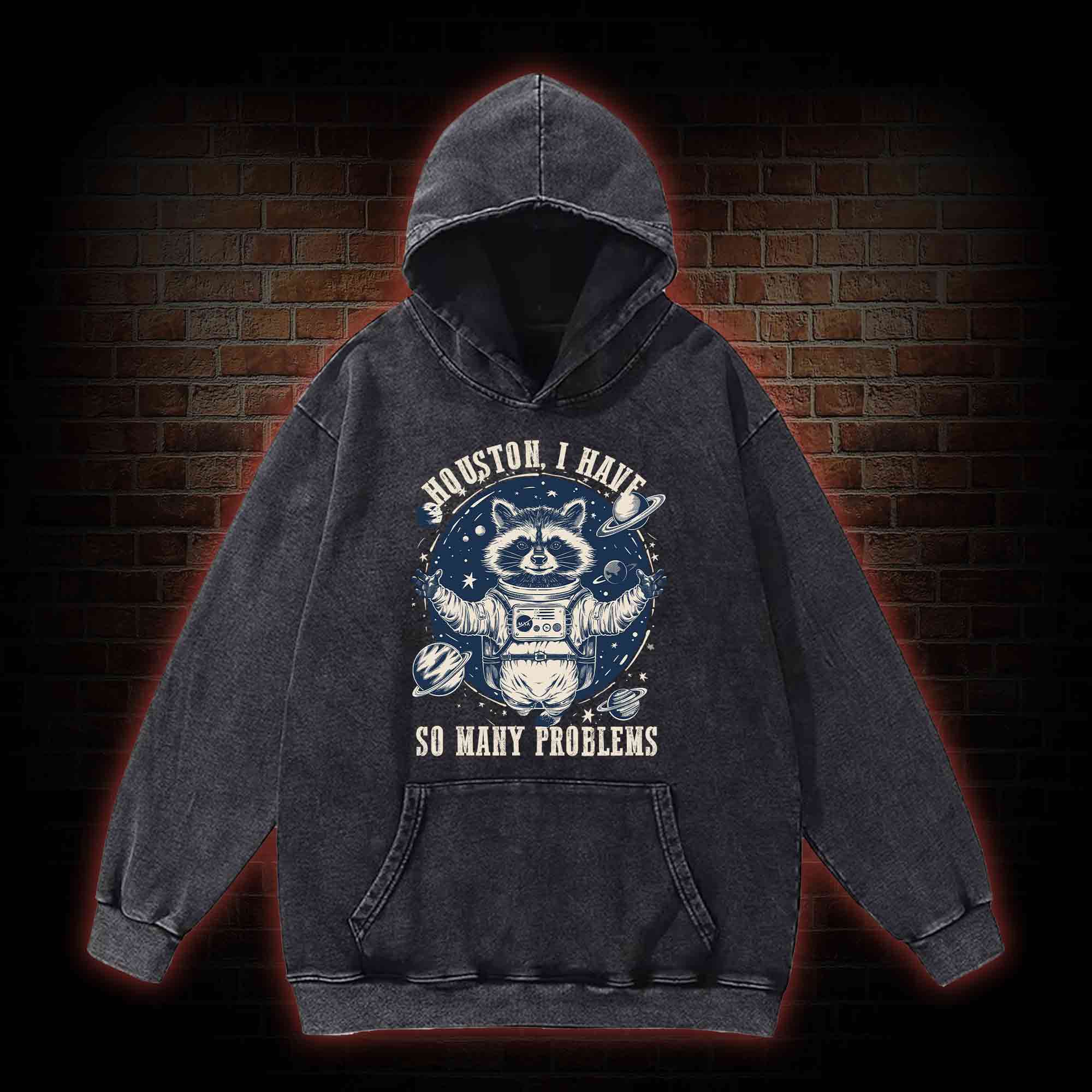 Houston I Have So Many Problems Raccoon Washed Hoodie