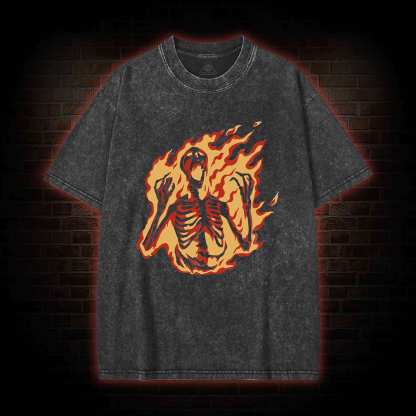 Burning Skeleton Washed T-shirt