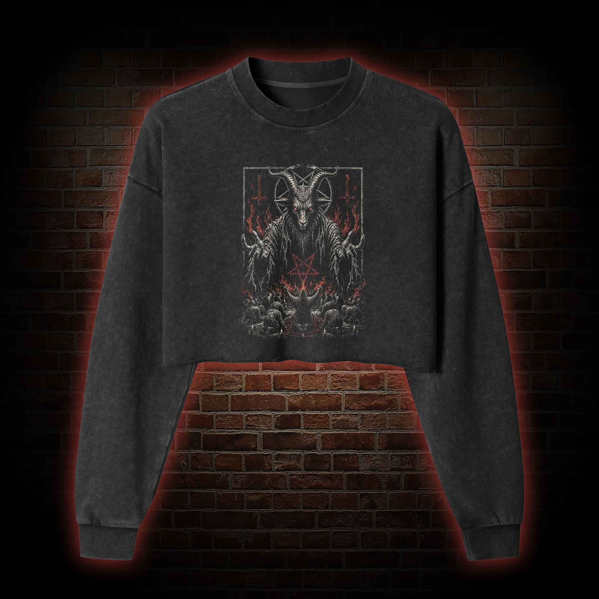 Baphomet Aesthetic Washed Cropped Sweatshirts