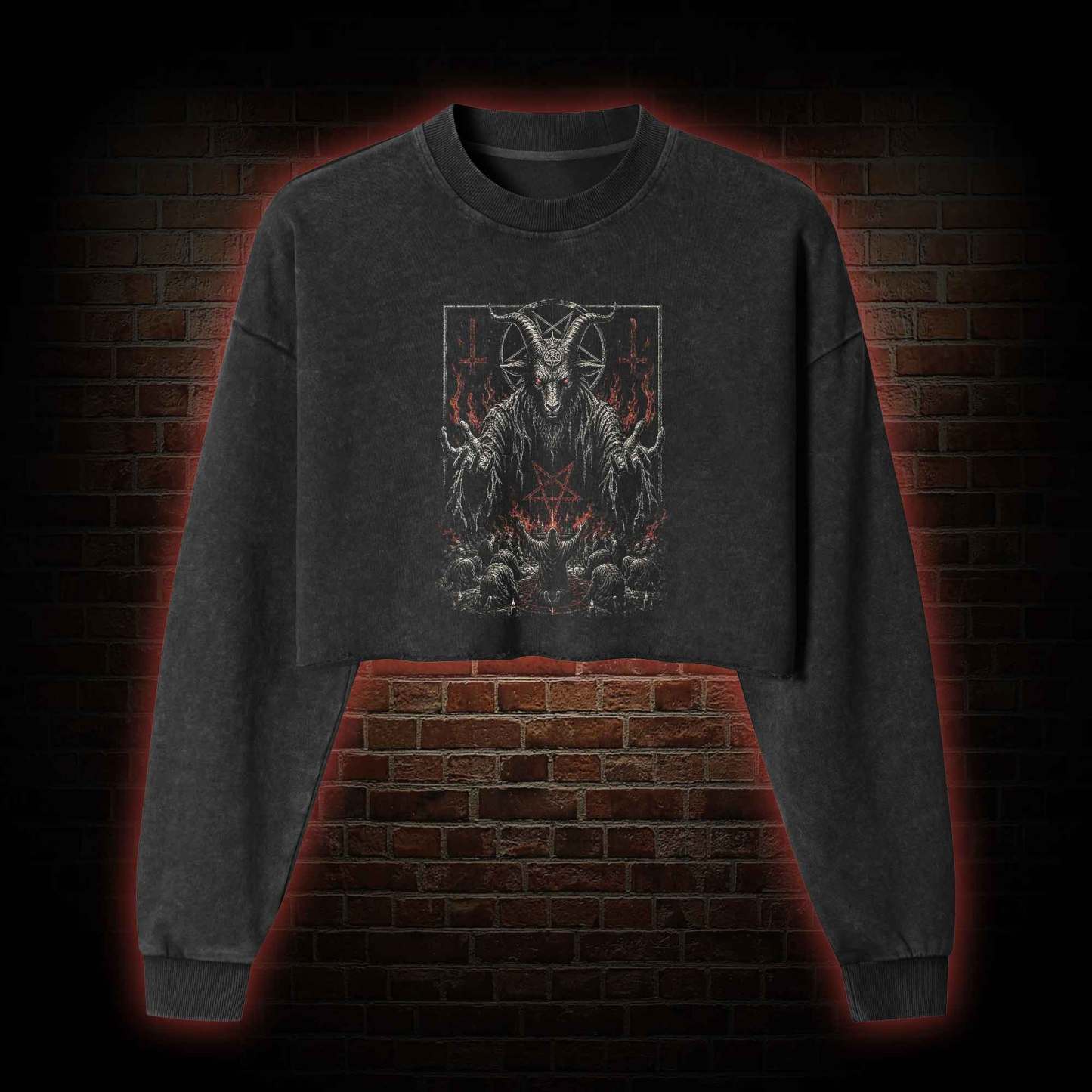 Baphomet Aesthetic Washed Cropped Sweatshirts