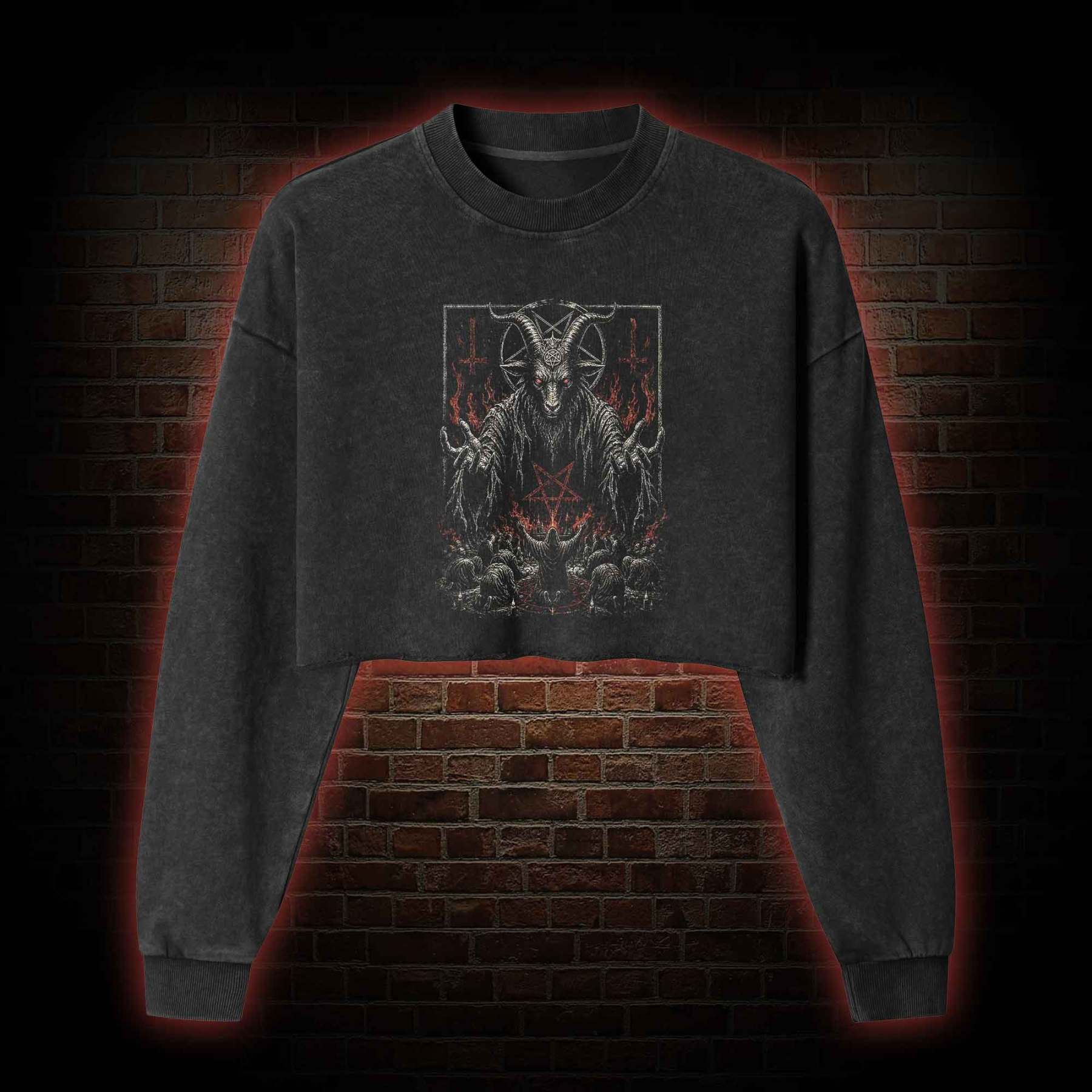 Baphomet Aesthetic Washed Cropped Sweatshirts