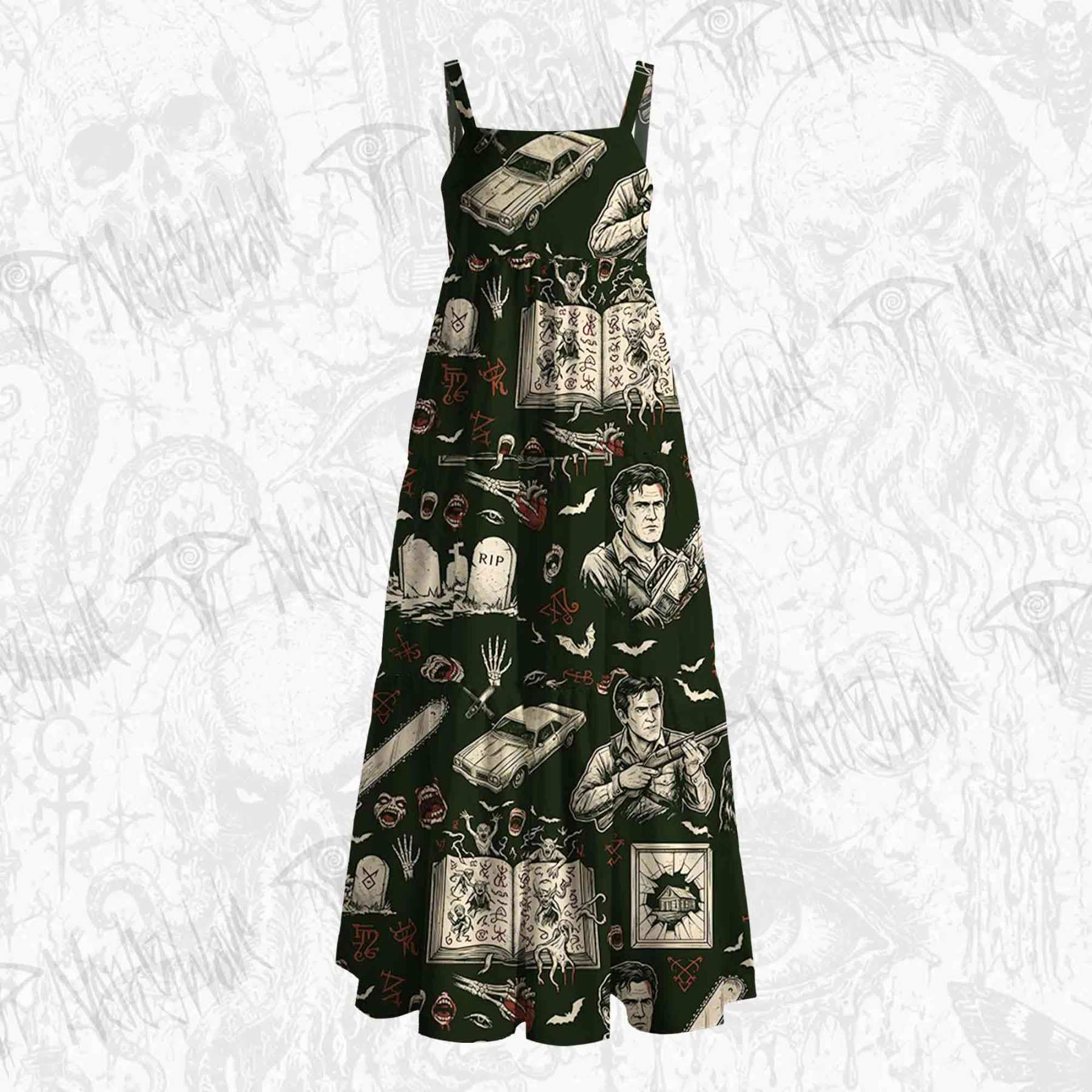 Dark Occult Hunter Book Wide Straps Maxi Dress