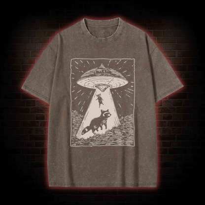 UFO and Raccoons Washed T-shirt