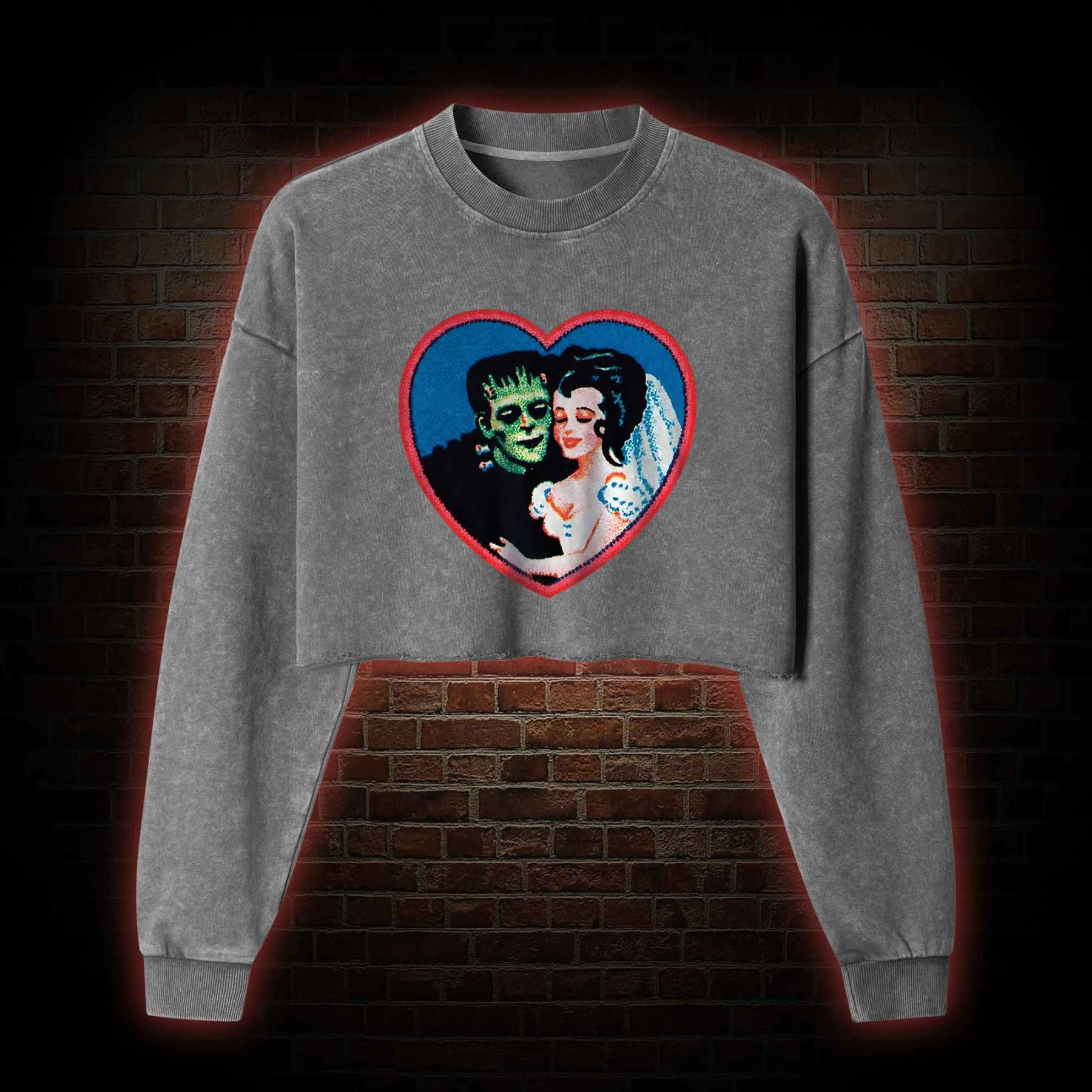 Monster Lover Washed Cropped Sweatshirts