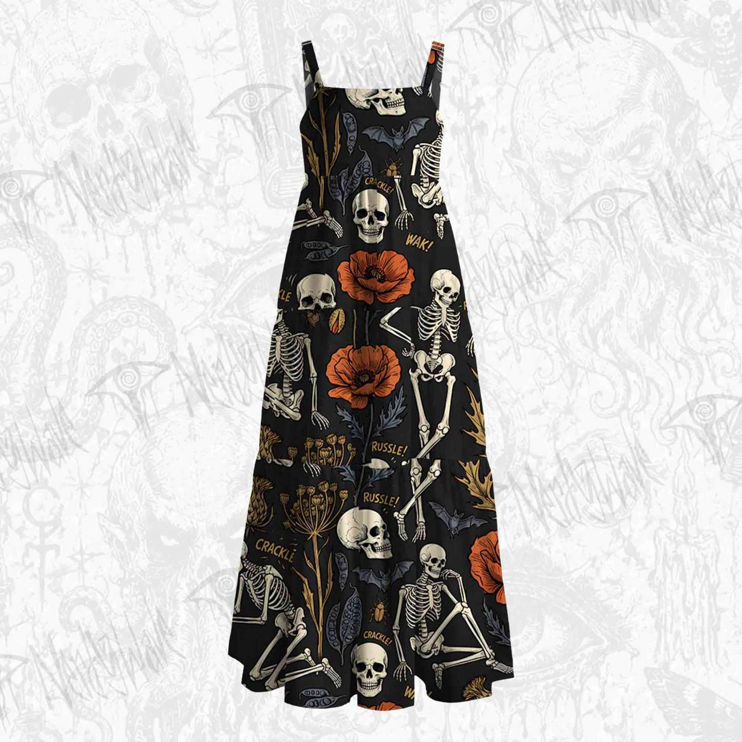Skeleton Poppy Wild Floral Wide Straps Maxi Dress