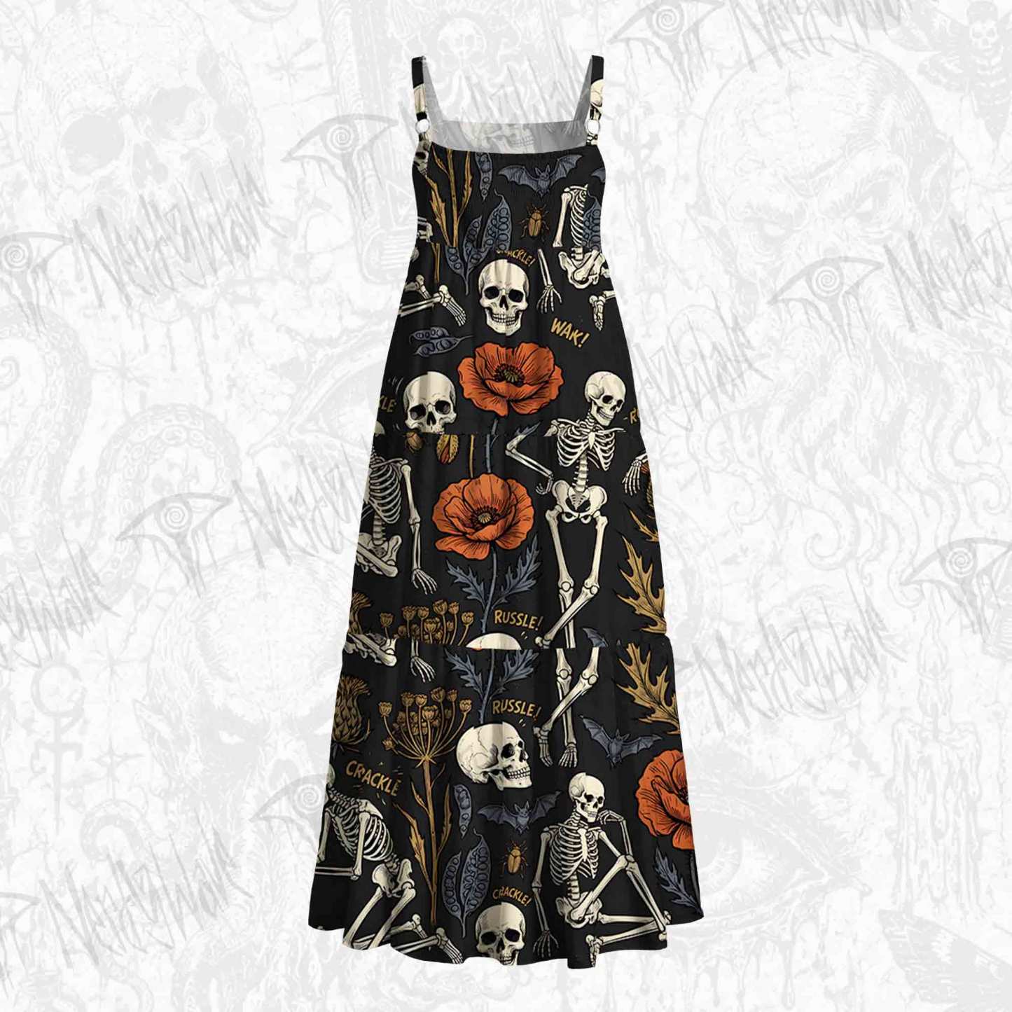 Skeleton Poppy Wild Floral Wide Straps Maxi Dress
