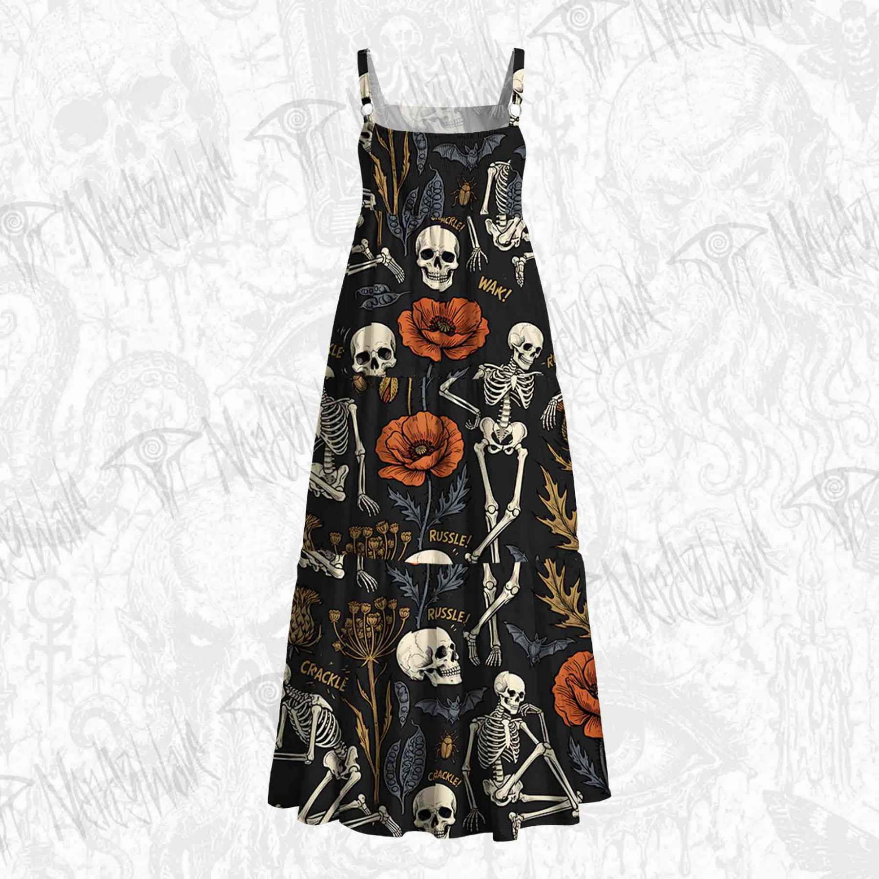 Skeleton Poppy Wild Floral Wide Straps Maxi Dress