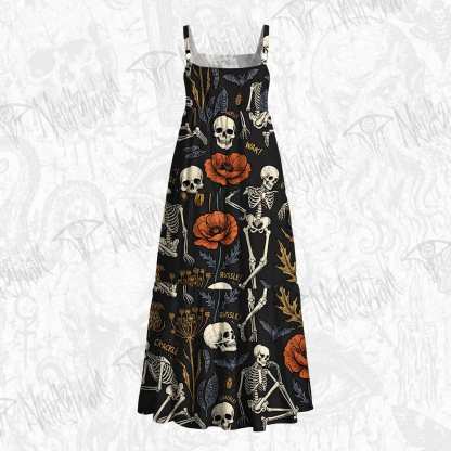 Skeleton Poppy Wild Floral Wide Straps Maxi Dress