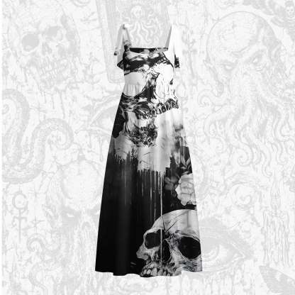 Skull Splatter Art Tie Shoulder Maxi Dress