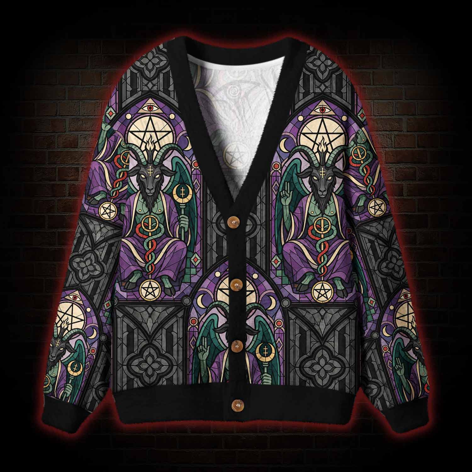 Stained Glass Baphomet Cardigan Sweater