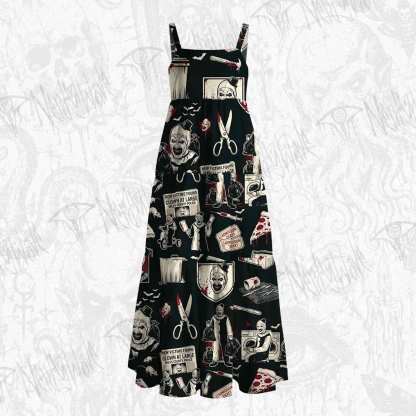 Black White Bloody Horror Clown Wide Straps Maxi Dress