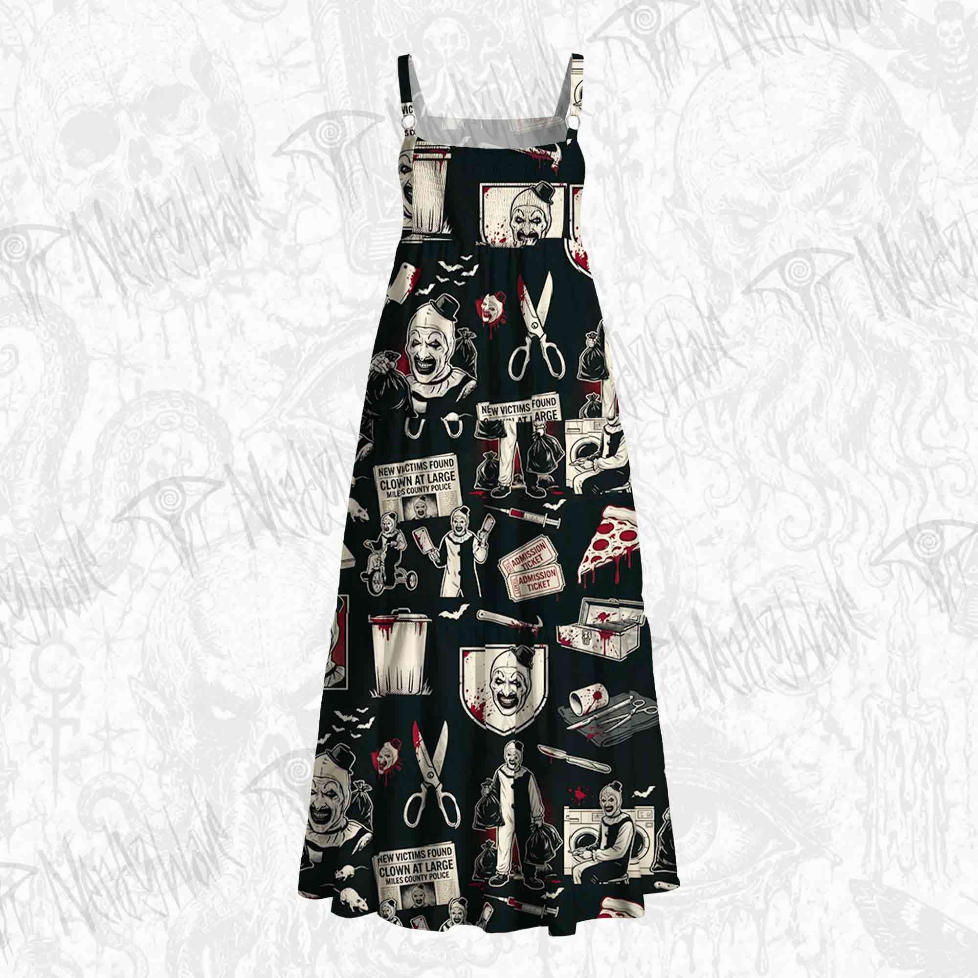 Black White Bloody Horror Clown Wide Straps Maxi Dress