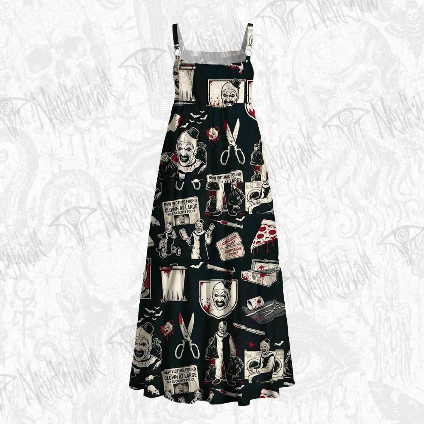 Black White Bloody Horror Clown Wide Straps Maxi Dress