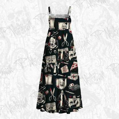 Black White Bloody Horror Clown Wide Straps Maxi Dress