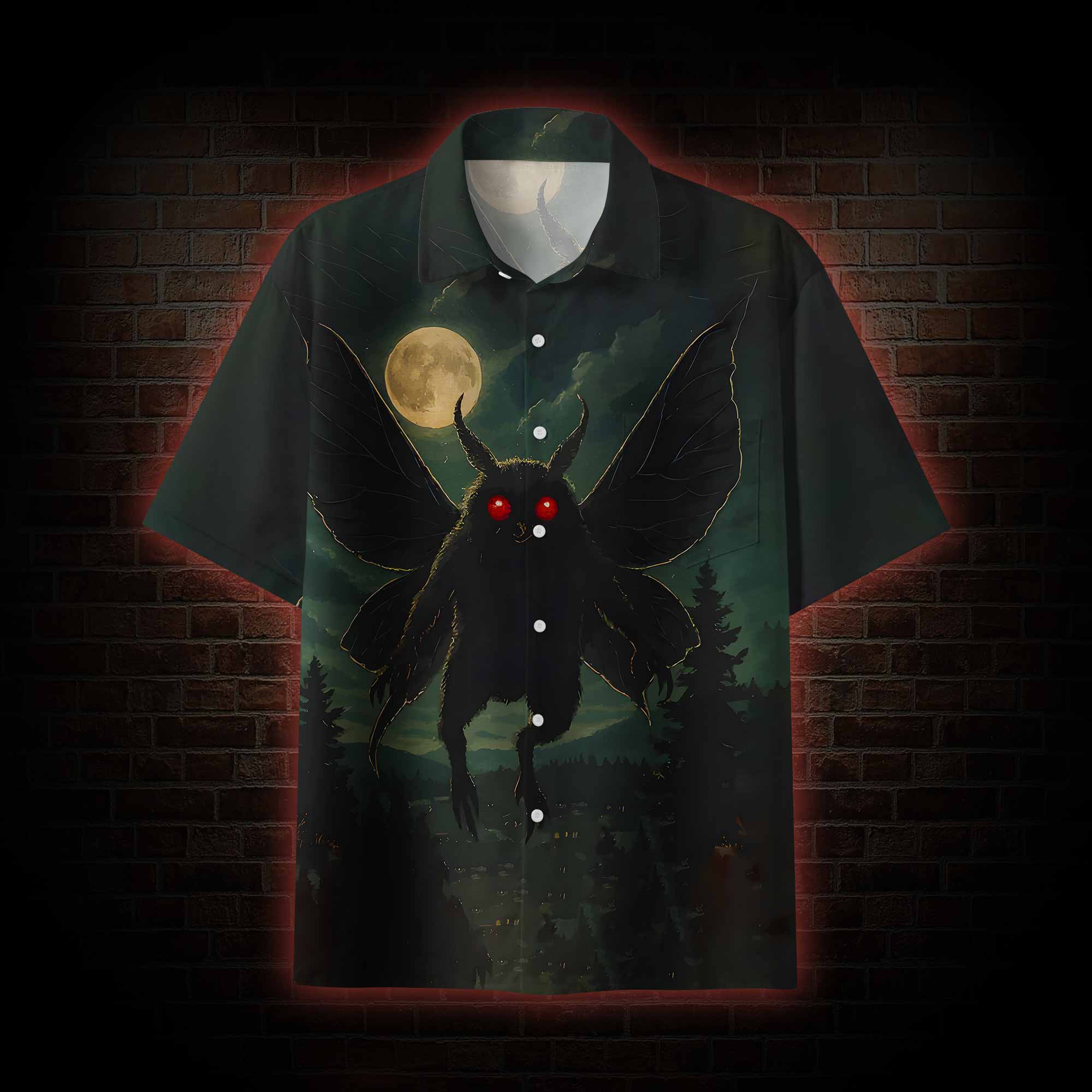 Mothman Soaring through Moonlight Hawaiian Shirt