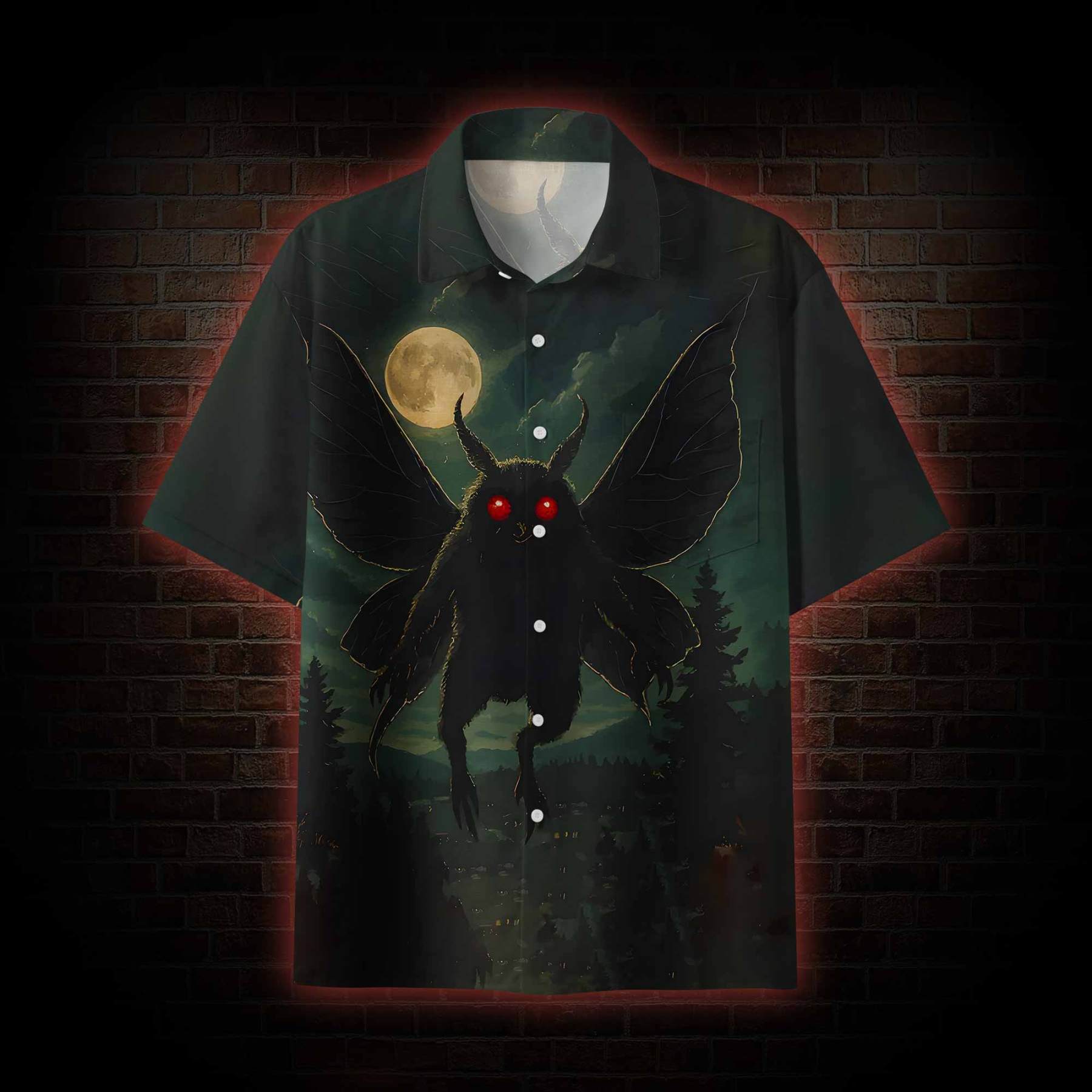 Mothman Soaring through Moonlight Hawaiian Shirt