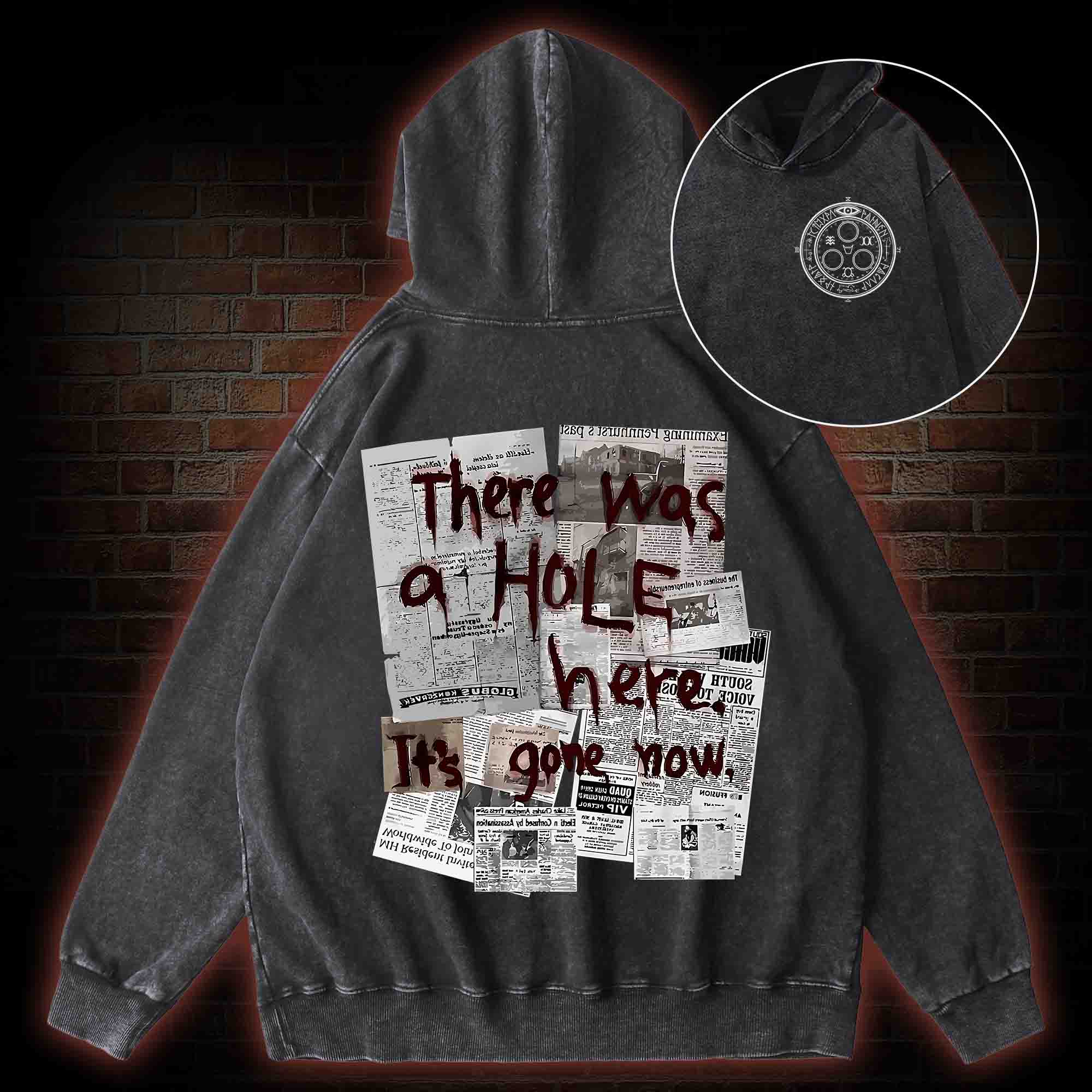 There Was a Hole Back Print Washed Hoodie