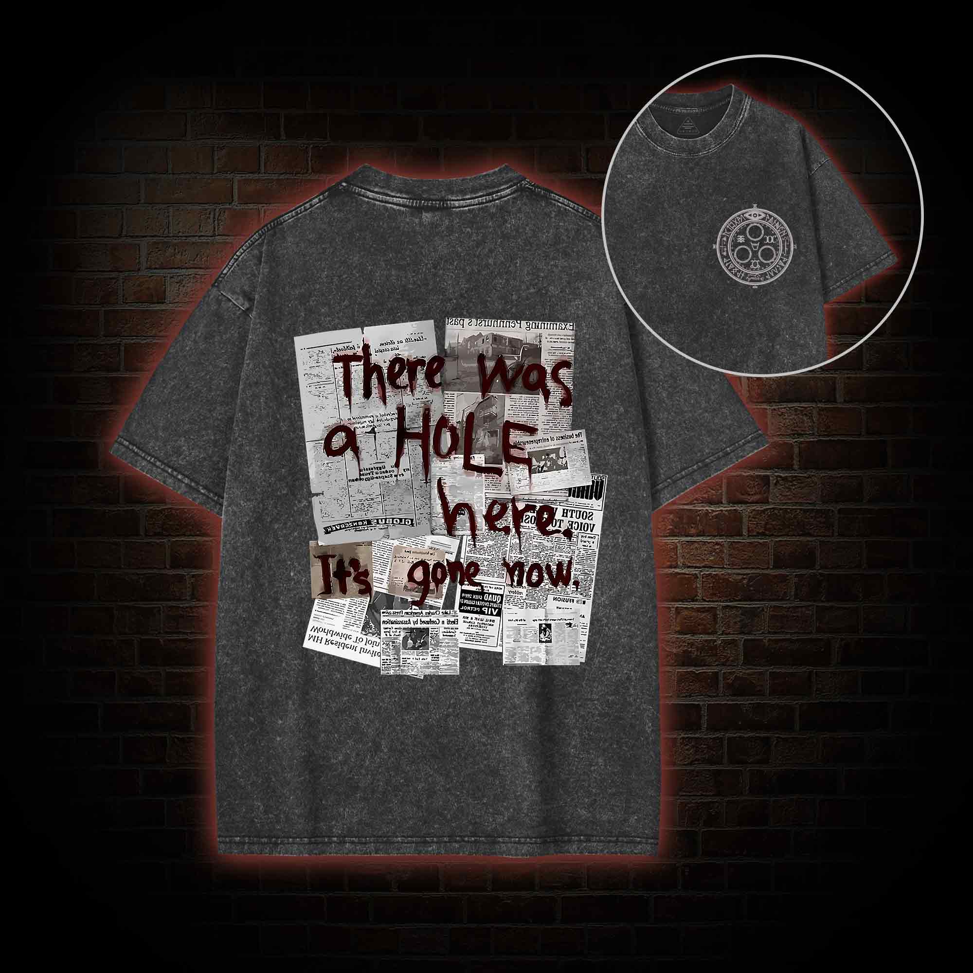 There Was a Hole Back Print Washed T-shirt