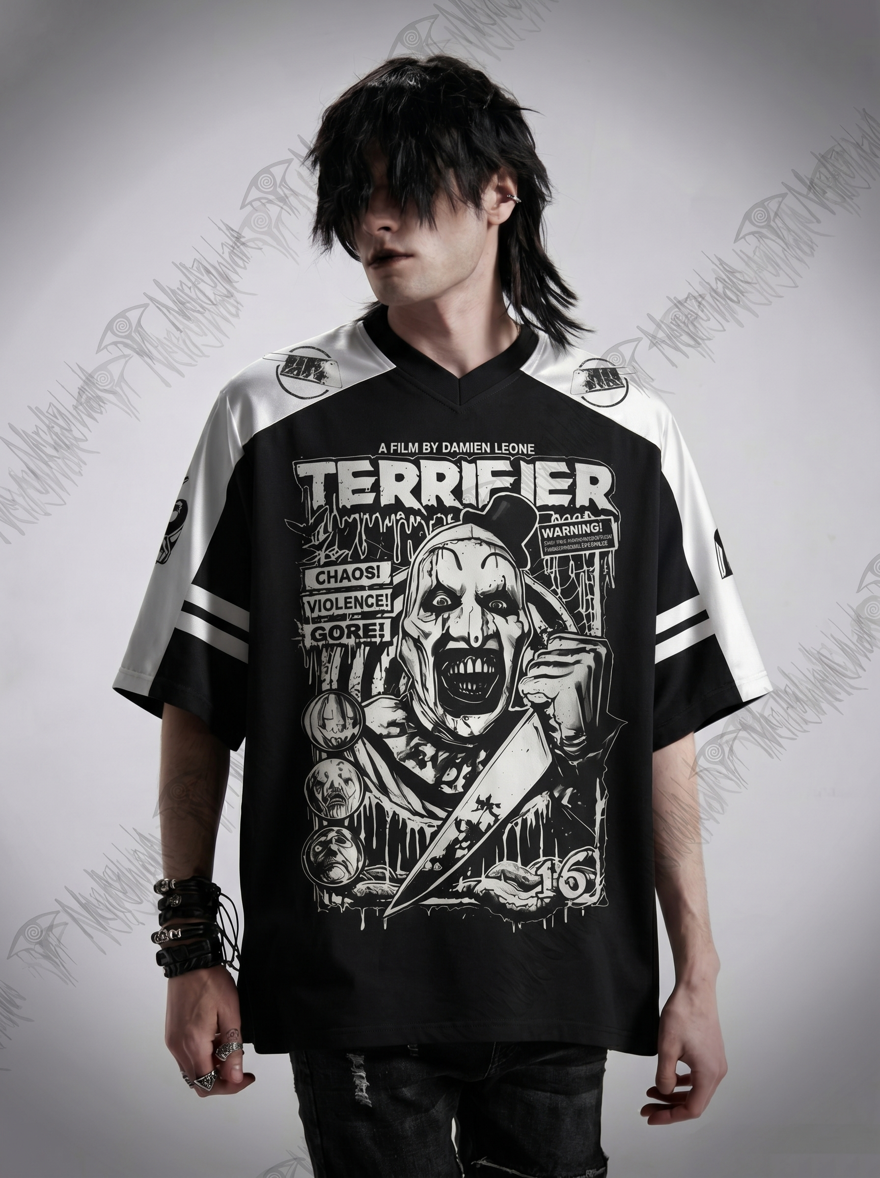 Vintage Warning Chaos Violence Bloodshed Oversized Jersey