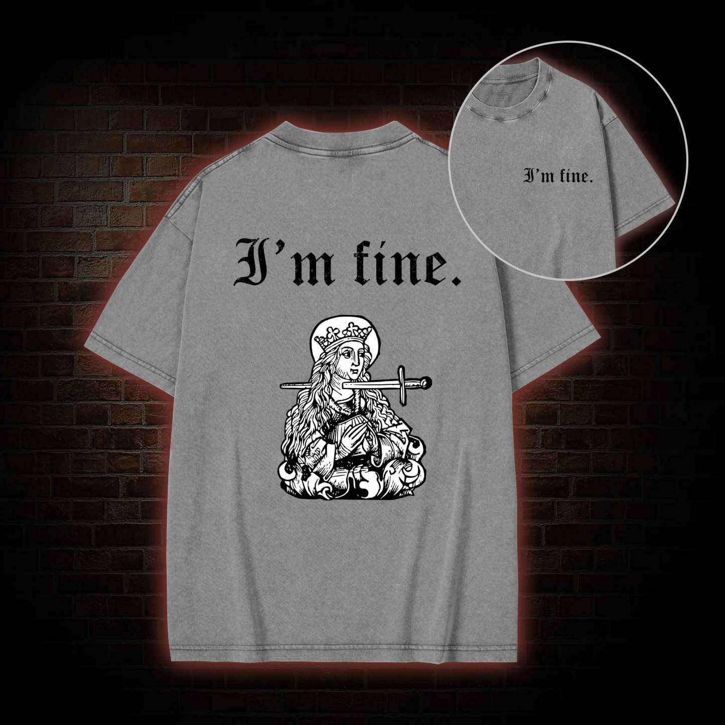 I'm Fine Back Print Washed T-shirt