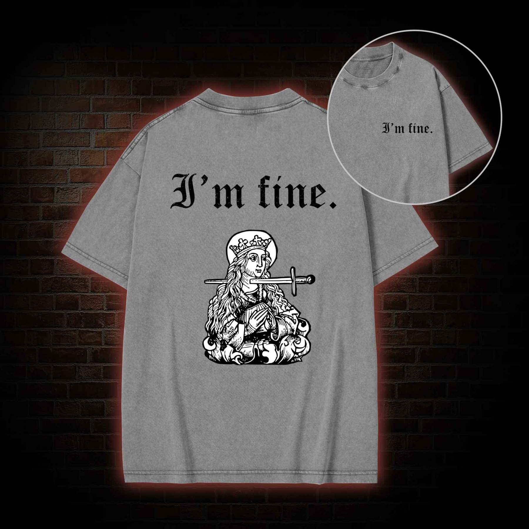 I'm Fine Back Print Washed T-shirt