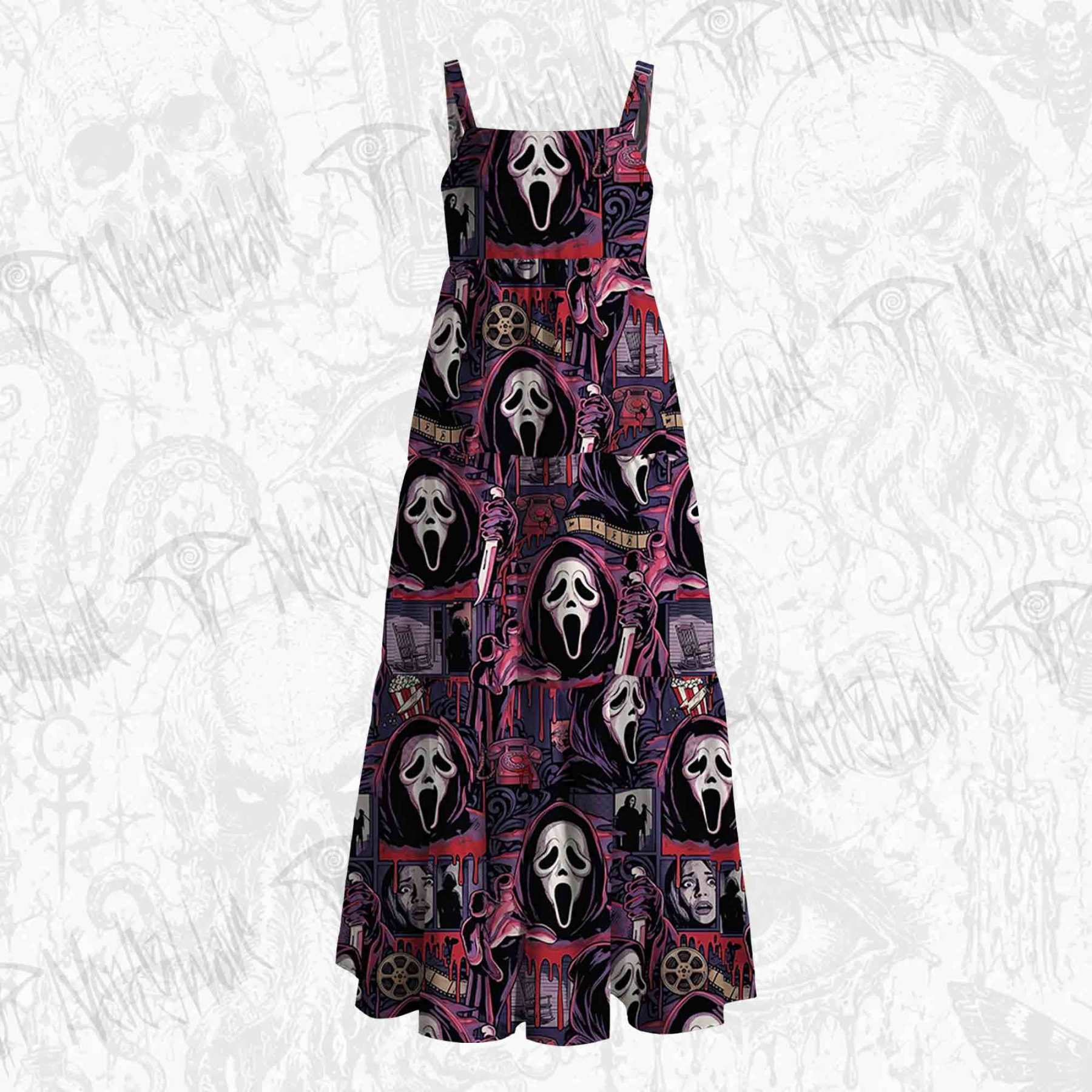 Horror Slasher Collage Wide Straps Maxi Dress