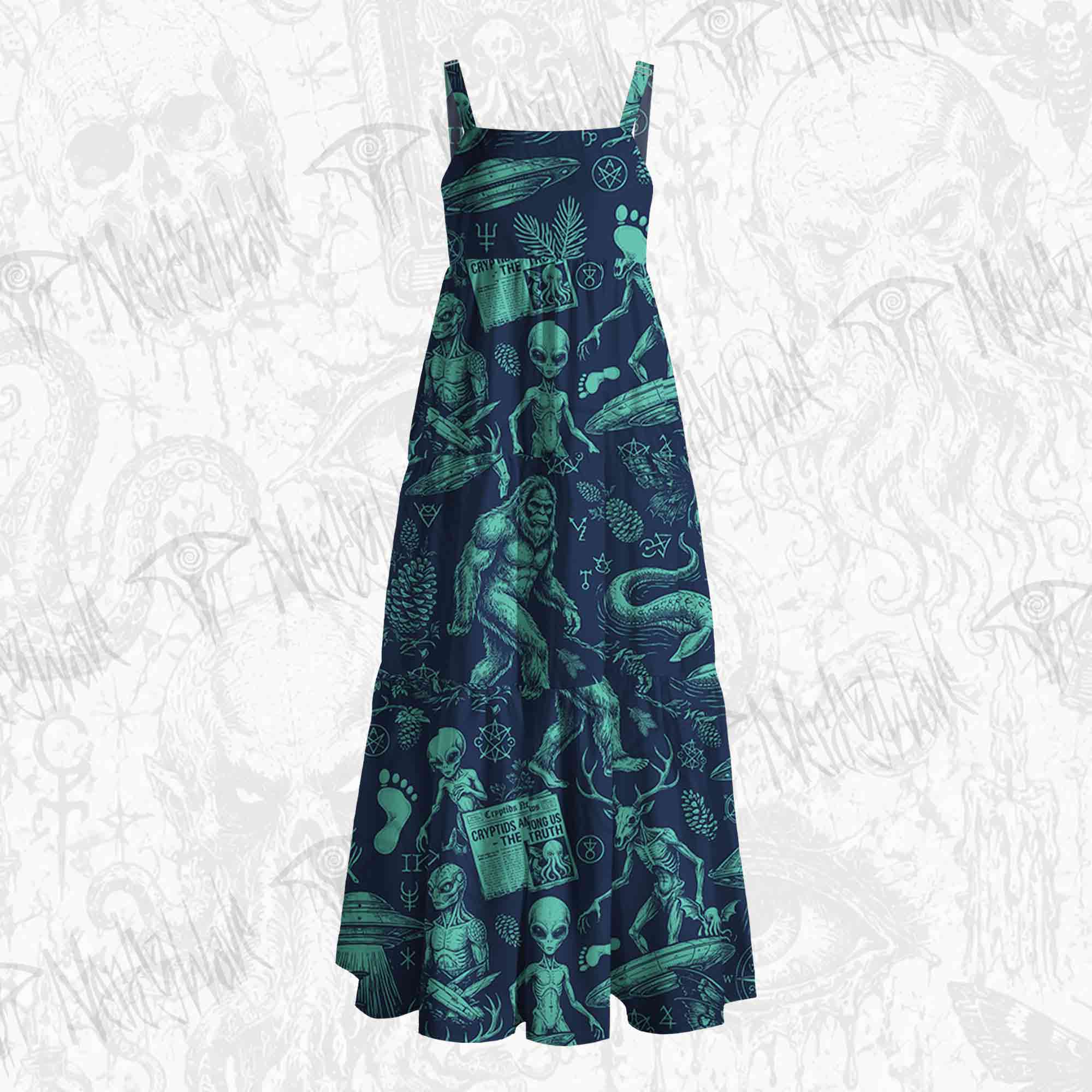 Cryptid UFO Lake Monster Bigfoot Wide Straps Maxi Dress