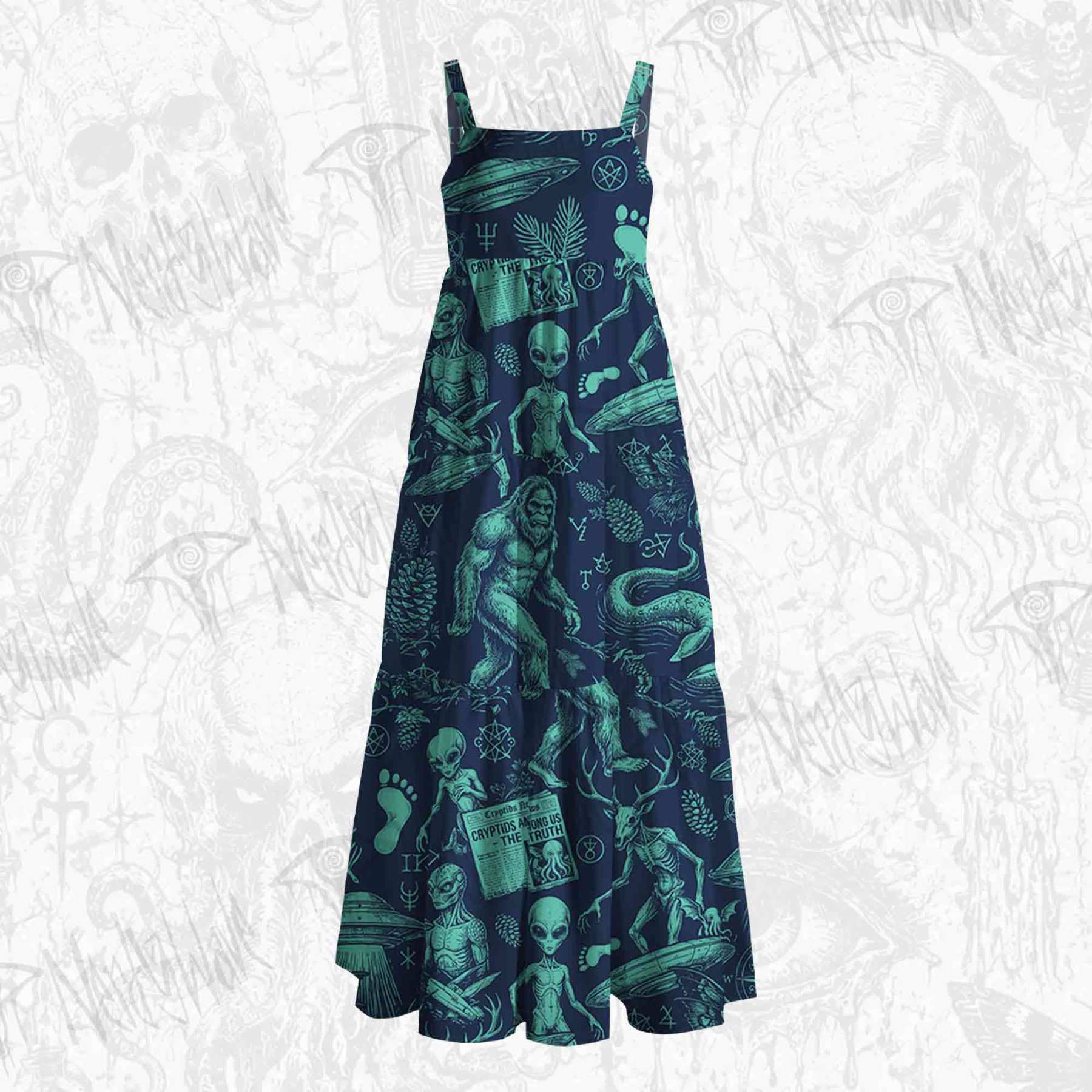 Cryptid UFO Lake Monster Bigfoot Wide Straps Maxi Dress