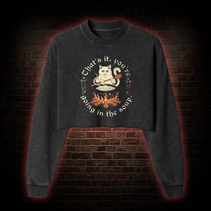 Weird Medieval Cat Washed Cropped Sweatshirts