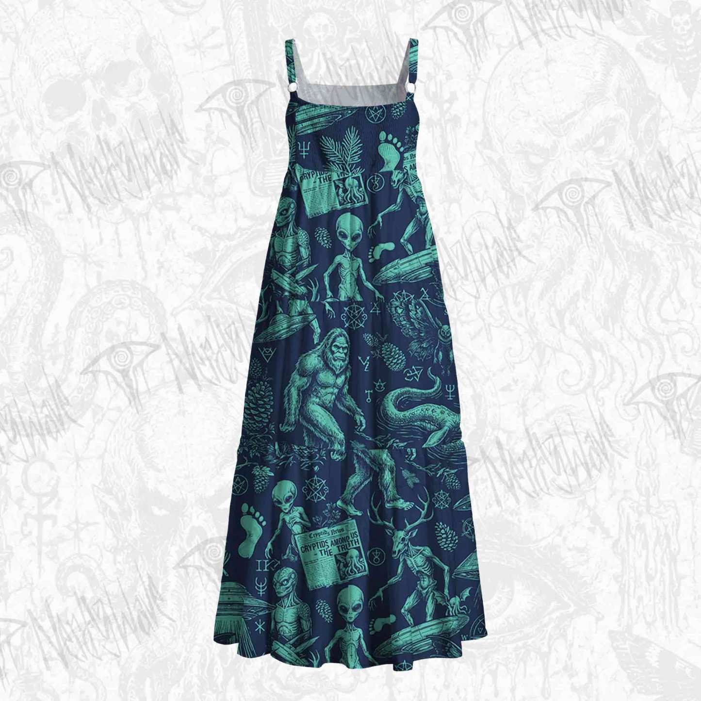 Cryptid UFO Lake Monster Bigfoot Wide Straps Maxi Dress