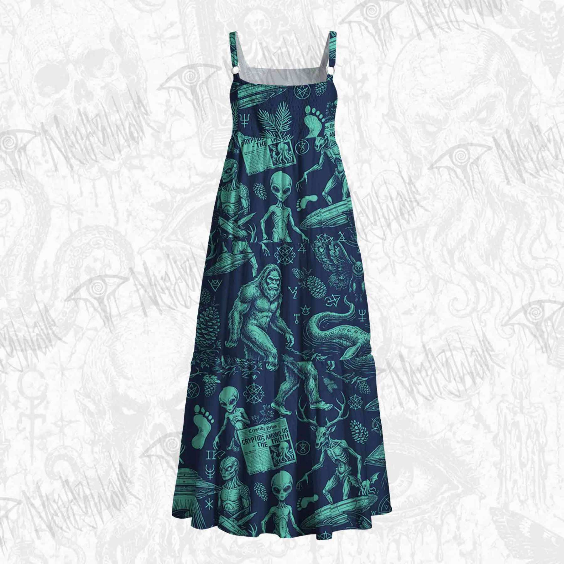 Cryptid UFO Lake Monster Bigfoot Wide Straps Maxi Dress