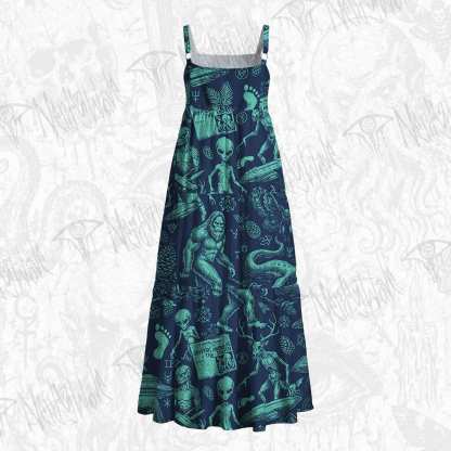 Cryptid UFO Lake Monster Bigfoot Wide Straps Maxi Dress