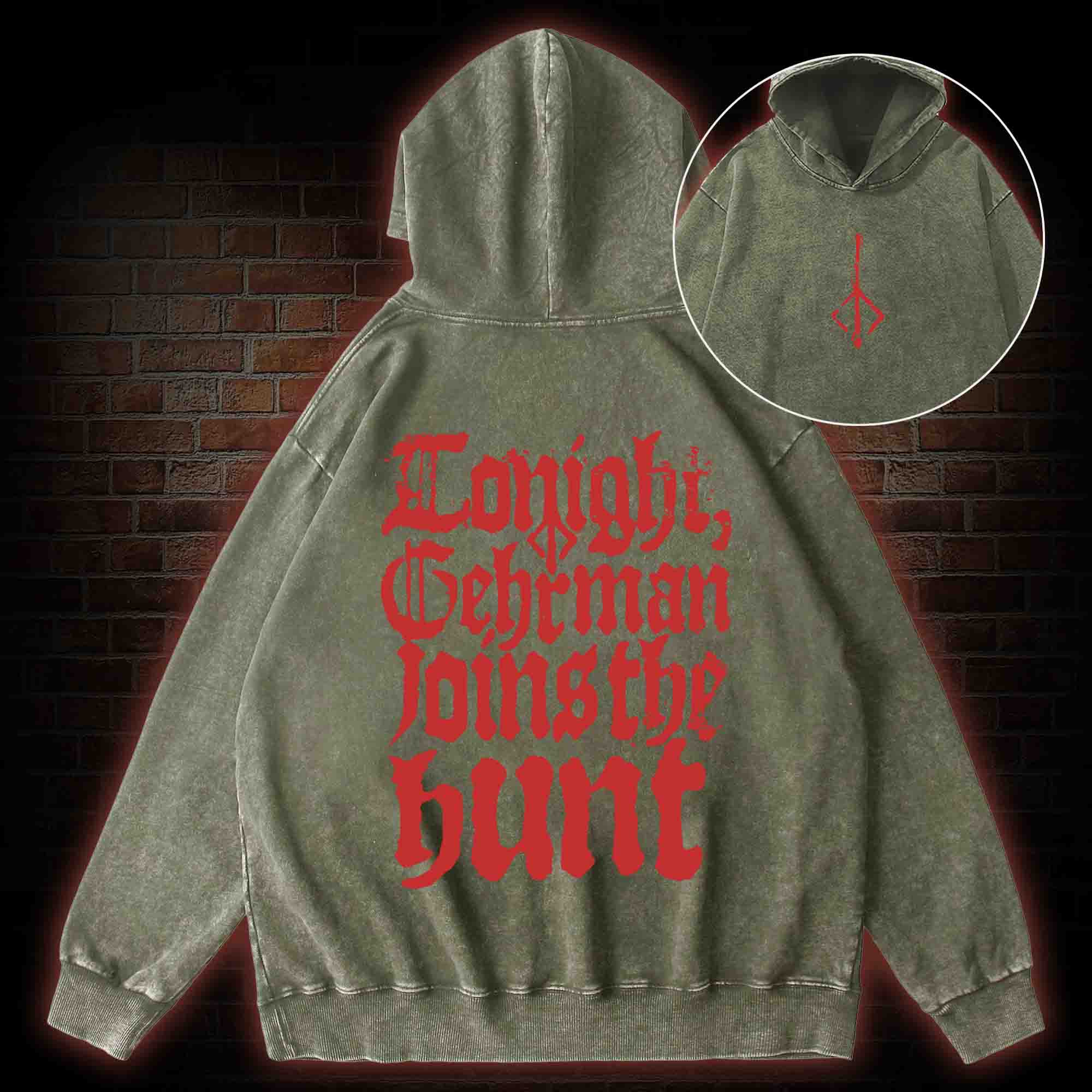 Gehrman Joins The Hunt Back Print Washed Hoodie