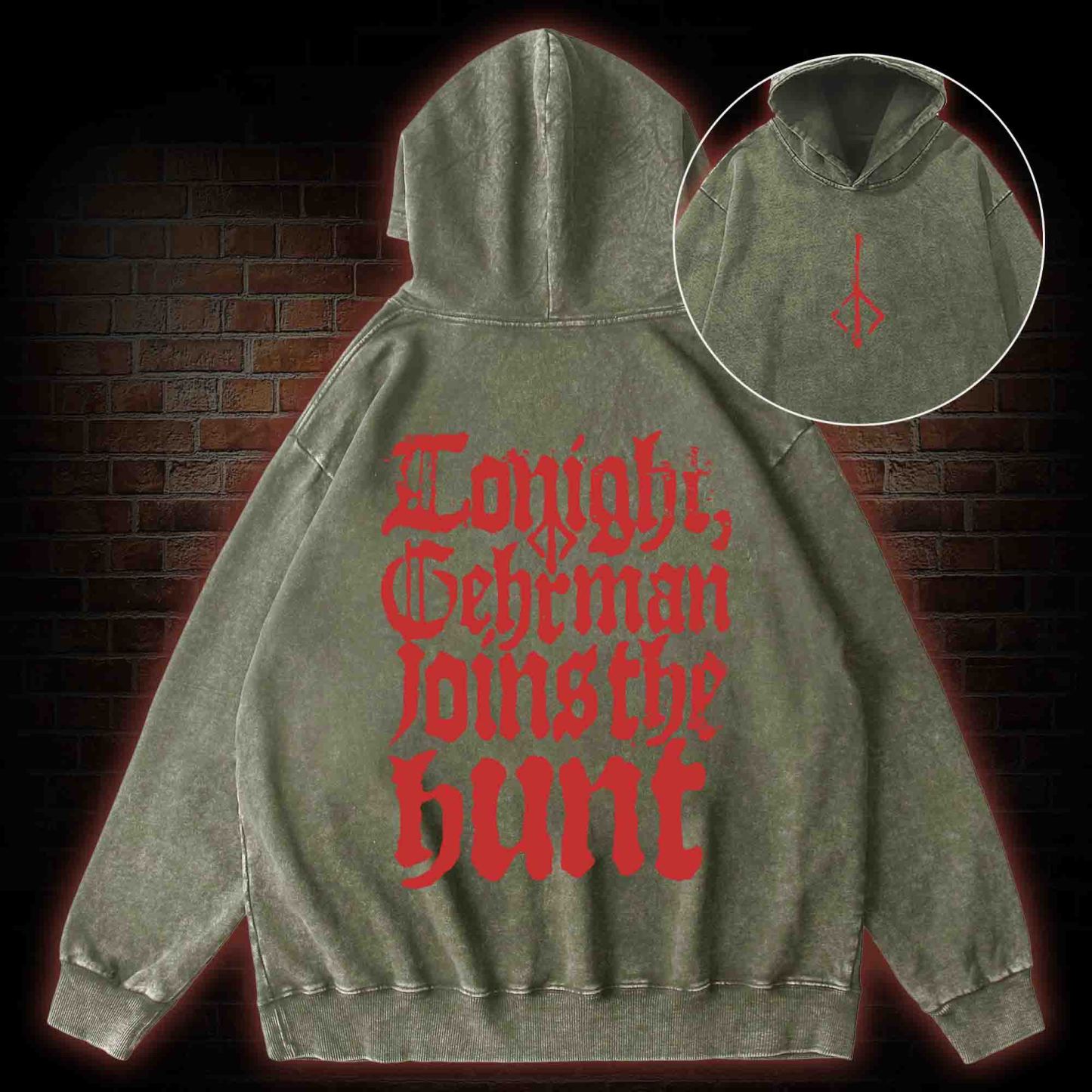 Gehrman Joins The Hunt Back Print Washed Hoodie