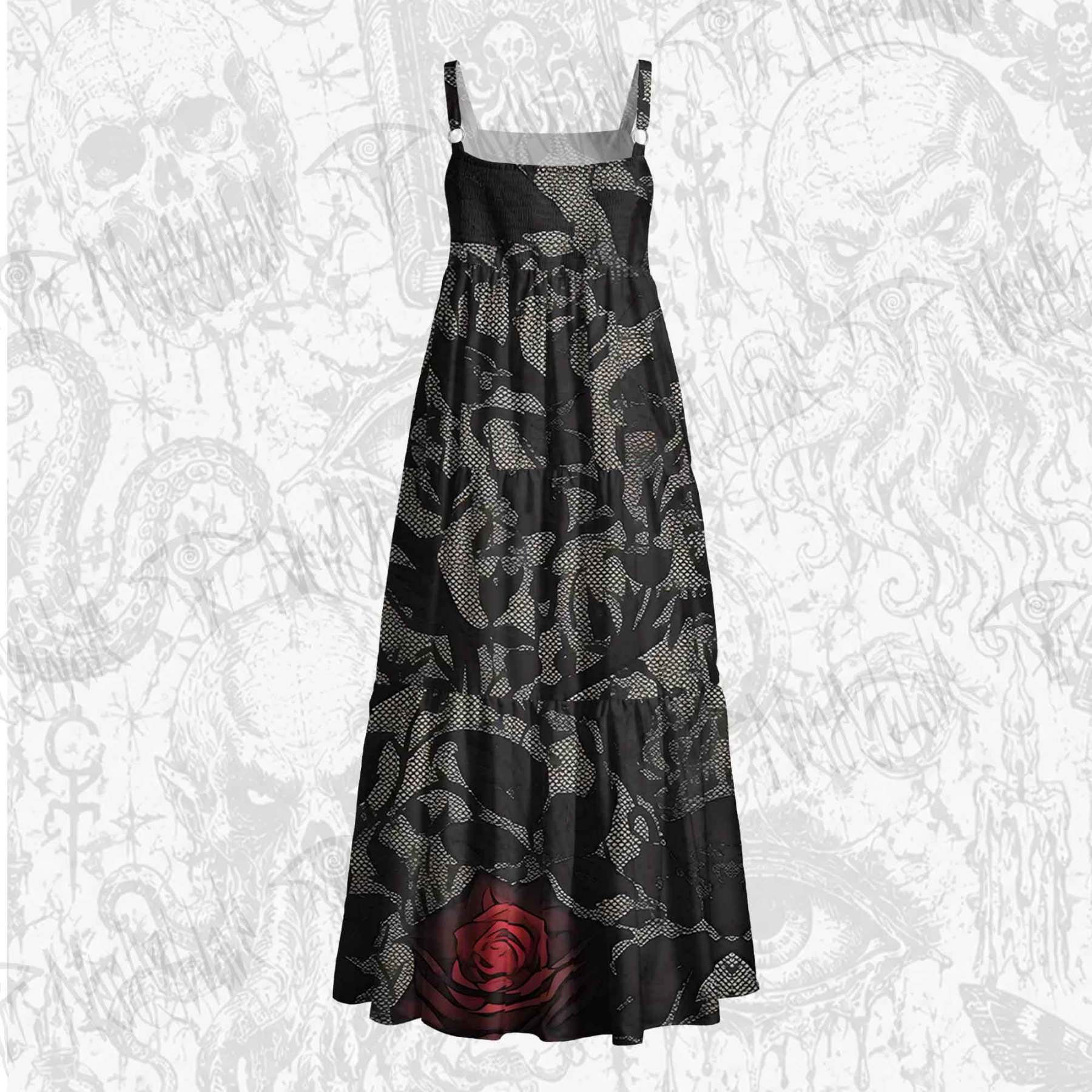 Occult-chic Flowers Wide Straps Maxi Dress