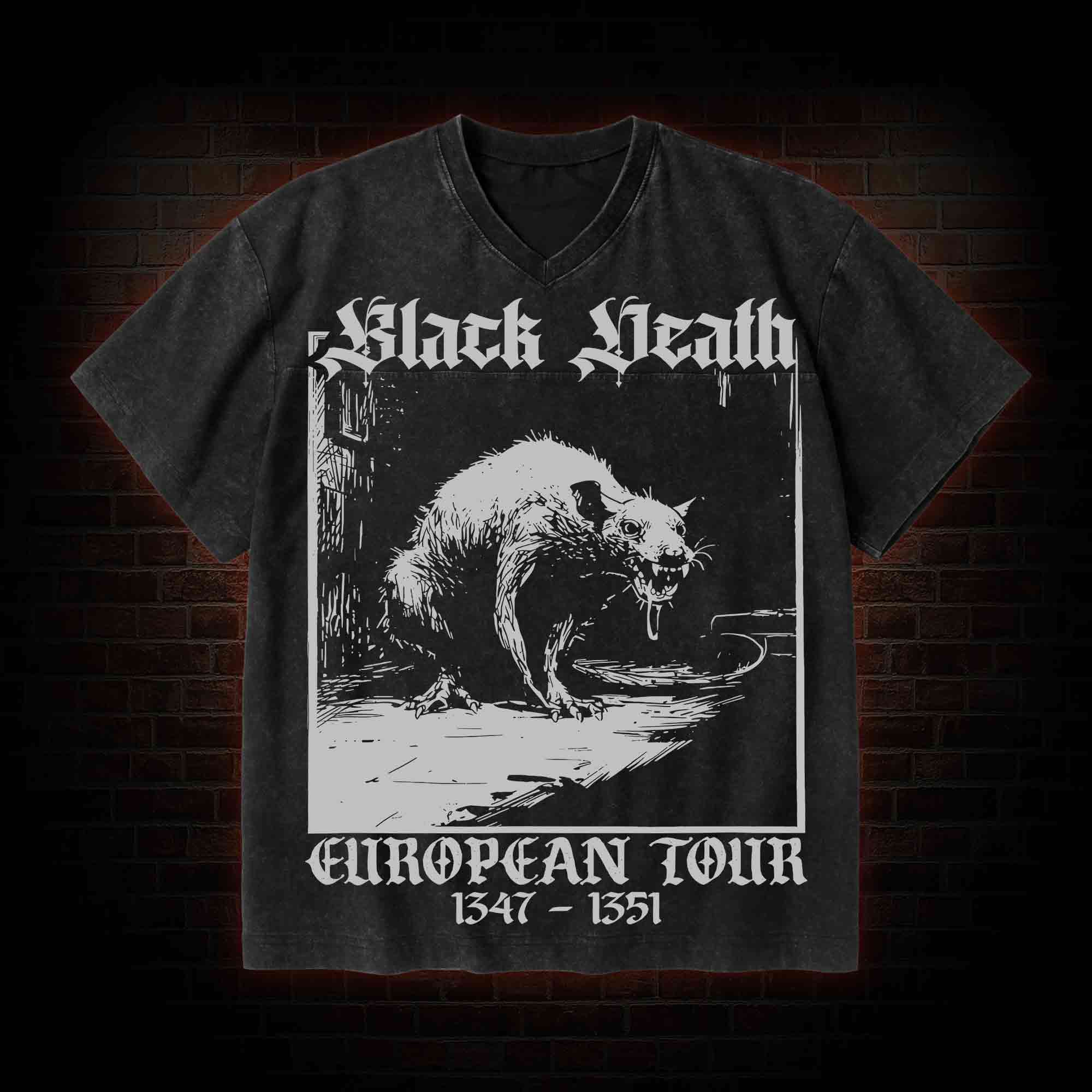 Black Death European Tour 1347-1351 V-Neck Streetwear Washed T-shirt