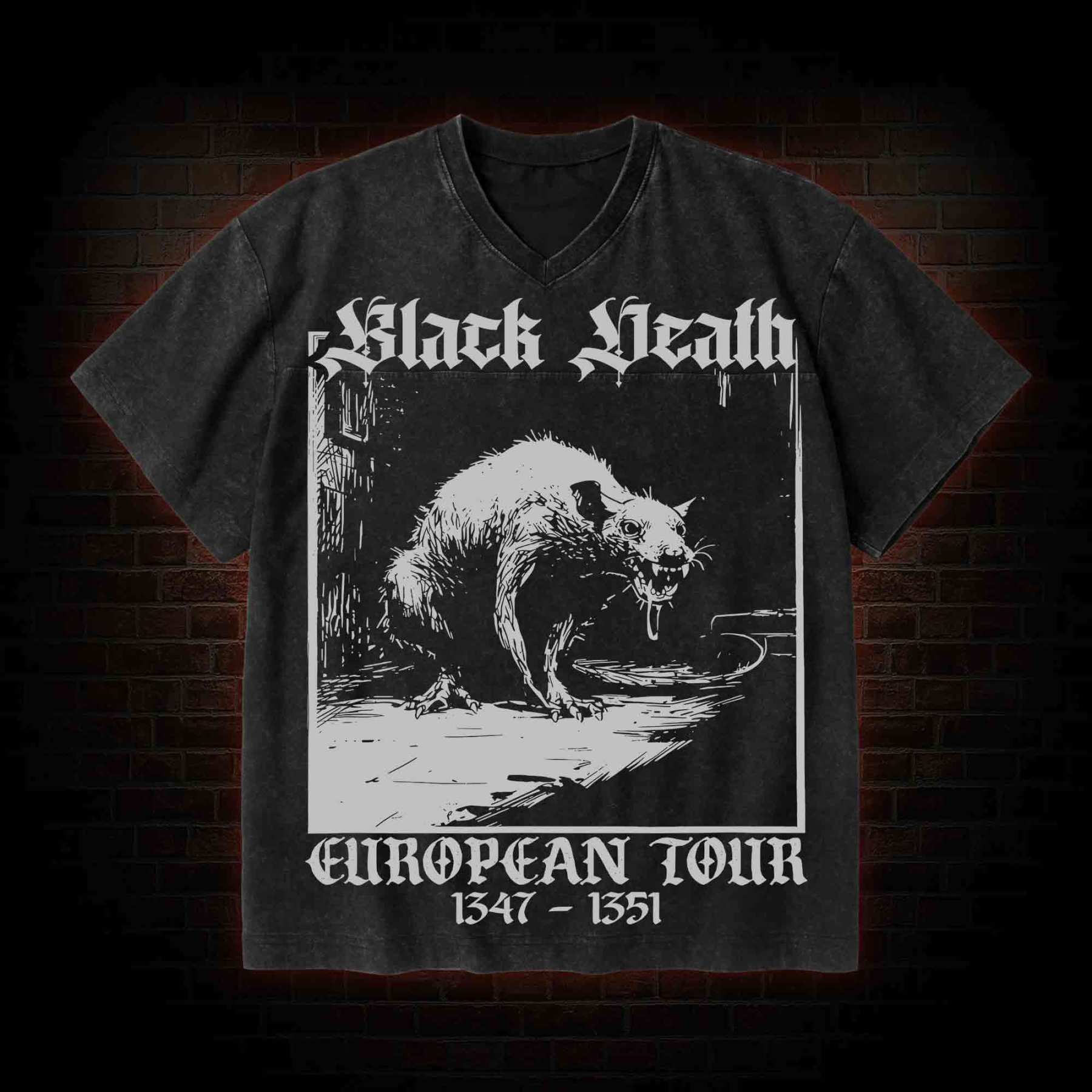 Black Death European Tour 1347-1351 V-Neck Streetwear Washed T-shirt