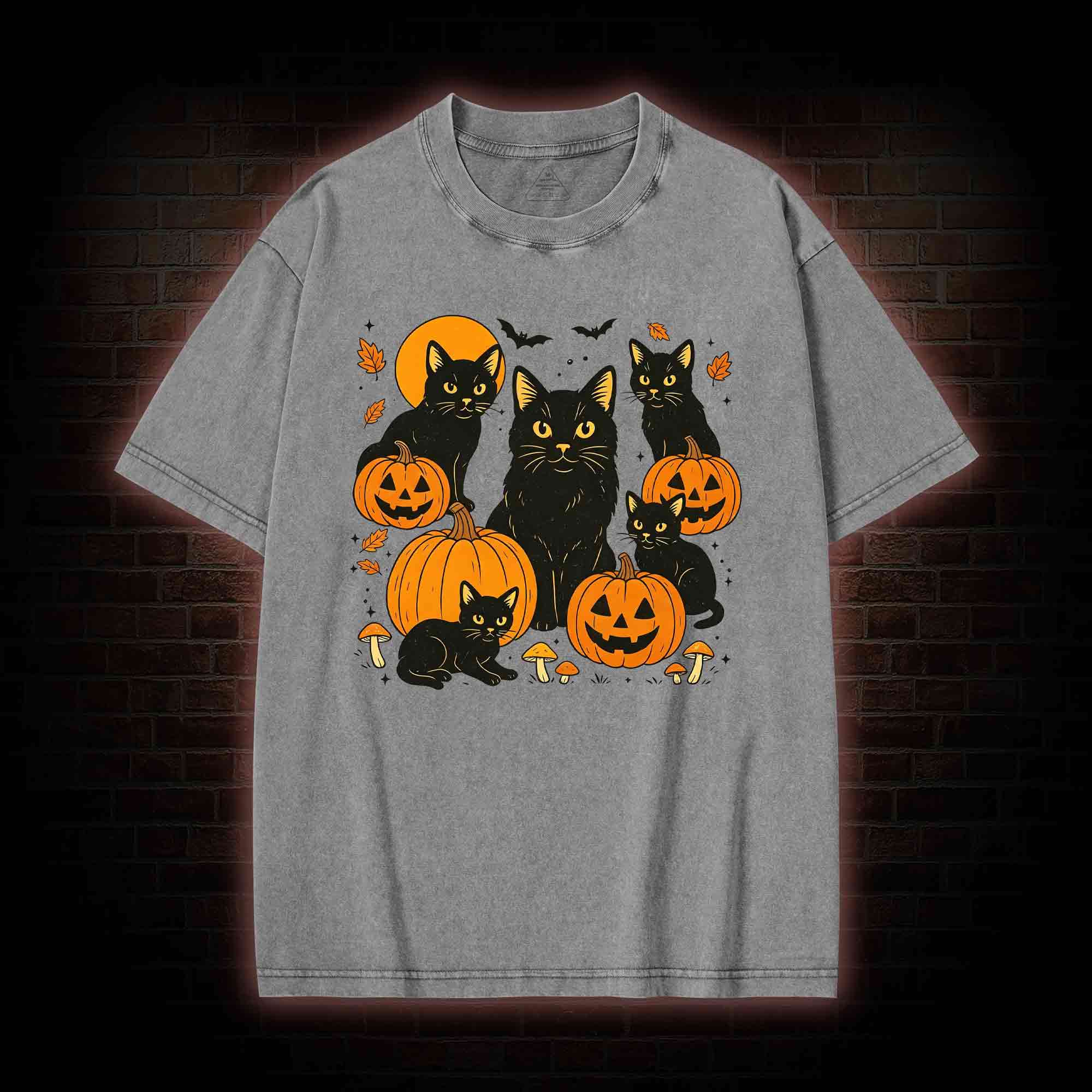 Black Cat & Pumpkins Washed T-shirt