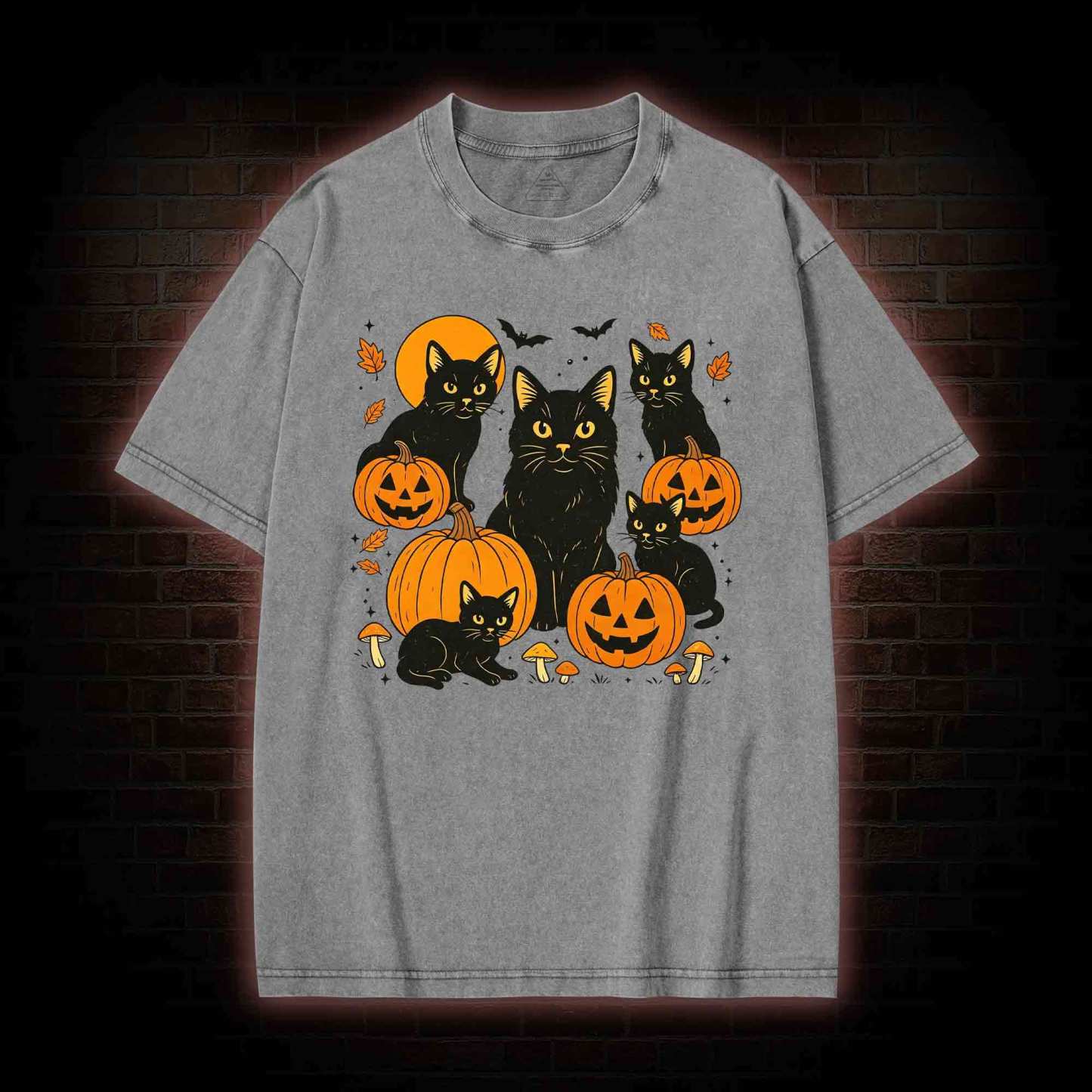 Black Cat & Pumpkins Washed T-shirt